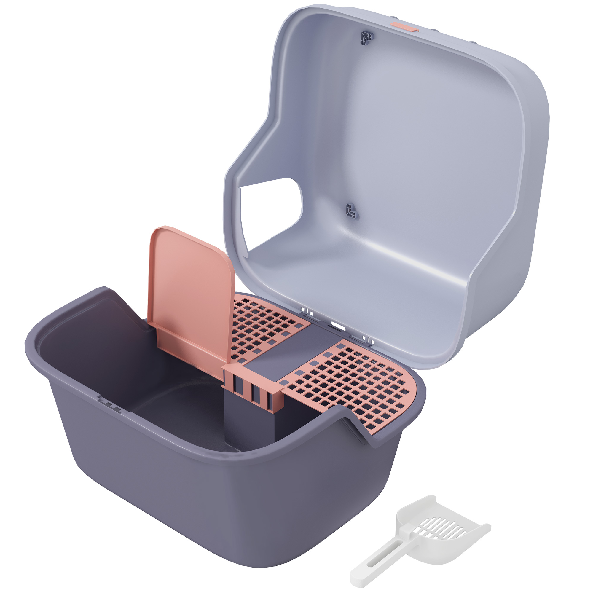 Katzentoilette, Katzenklo mit Deckel und Schaufel, leicht zu reinigen, verschließbar, Lila Katzentoilette, Katzenklo mit Deckel und Schaufel, leicht zu reinigen, verschließbar, Lila