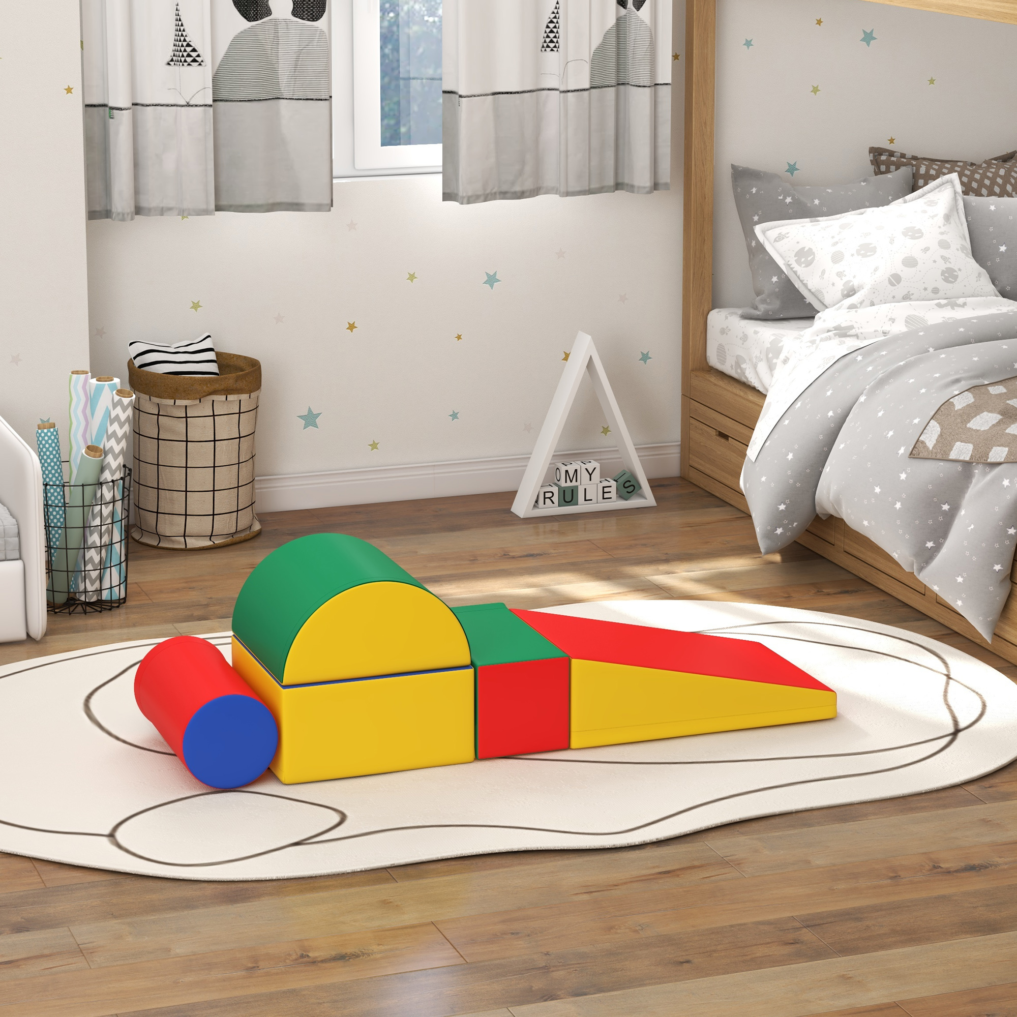 Softbausteine, Kletter- und Krabbelspielzeug, Kunstleder, EPE-Schaumstoff, Mehrfarbig, Verschiedene Formen