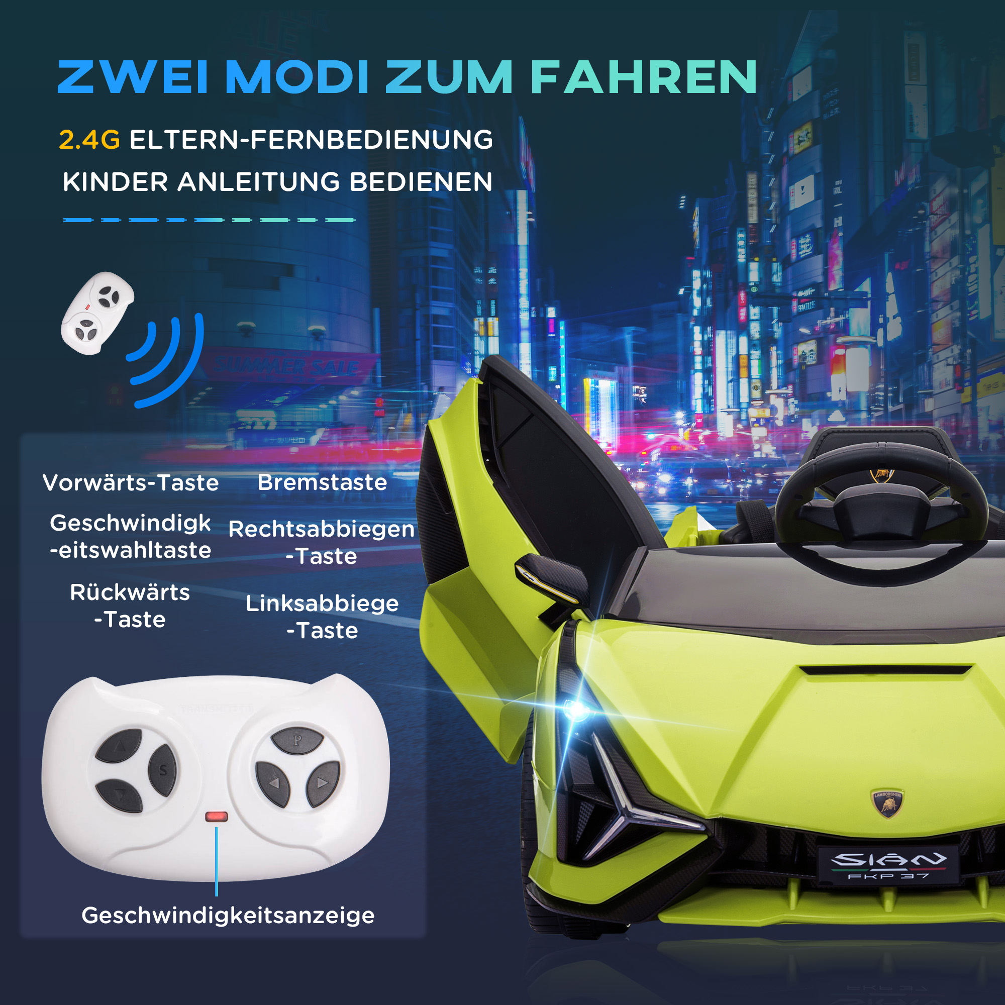 Kinder-Elektroauto, Lamborghini, 3-5 km/h, Fernsteuerung, für 3-5 Jahre, Grün