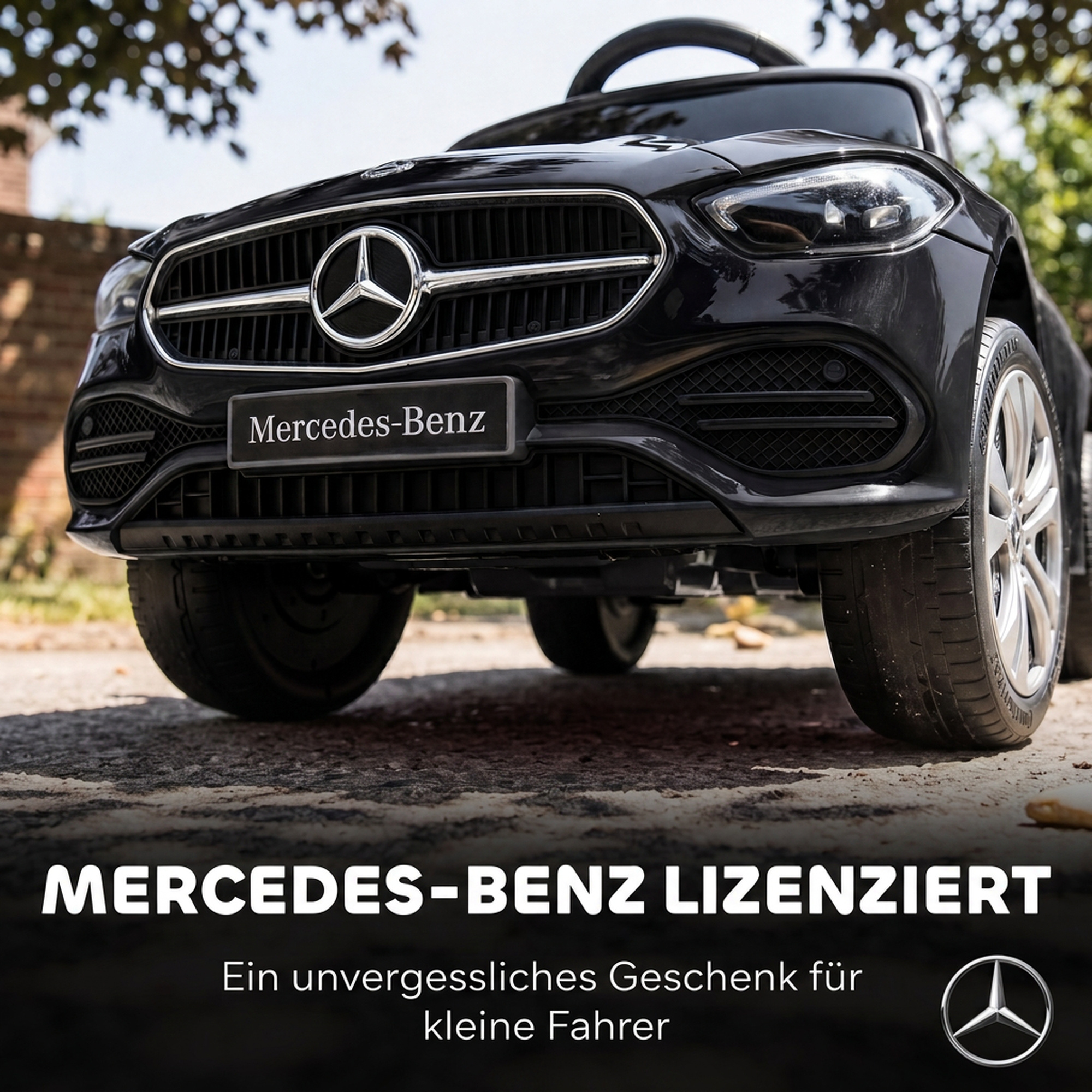 3-in-1 Rutschauto mit Schiebstange Mercedes-Benz Rutschfahrzeug mit Lenkrad Hupe Musik Dach Sitzstauraum Schwarz