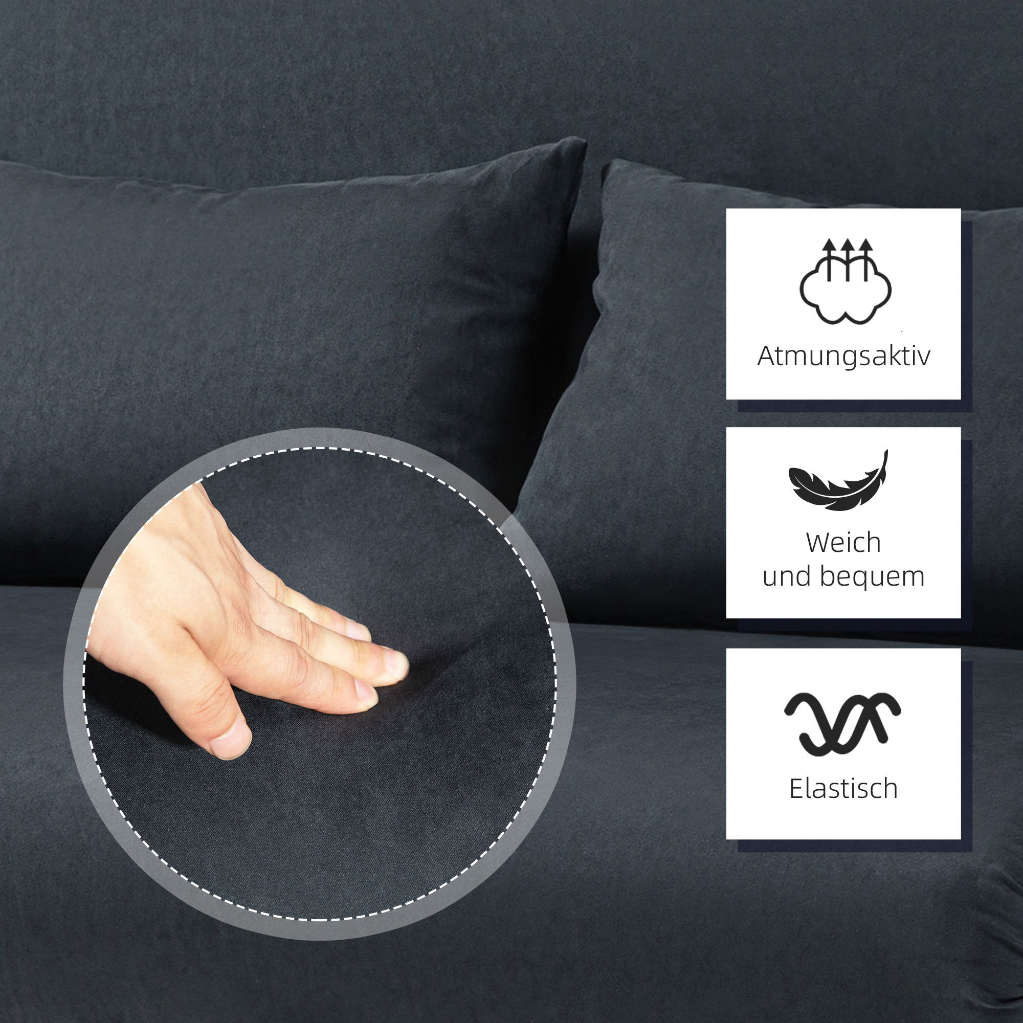 Schlafsofa, 5-fach verstellbar, Wildlederimitat, Stahlrahmen, inkl. Kissen, Schwarz