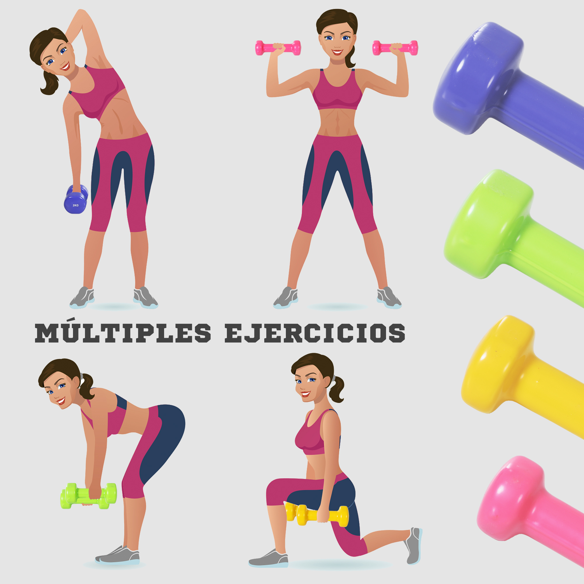 Hantelset 4 Hantelpaare mit Koffer 0,5 kg/1 kg/1,5 kg/2 kg Eisen+Kunststoff Rot Gelb Grün Lila