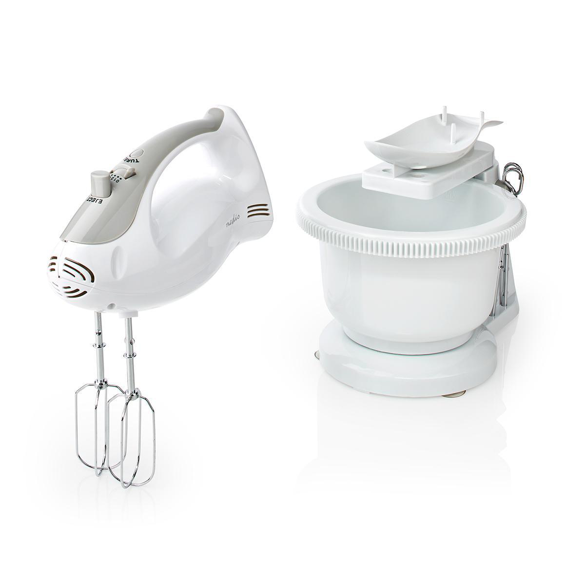 Handmixer | 200 W | 5 Geschindigkeitsstufen | Turbofunktion | Schüssel drehen / 2 Knethaken / 2 Quirle | Grau / Weiss