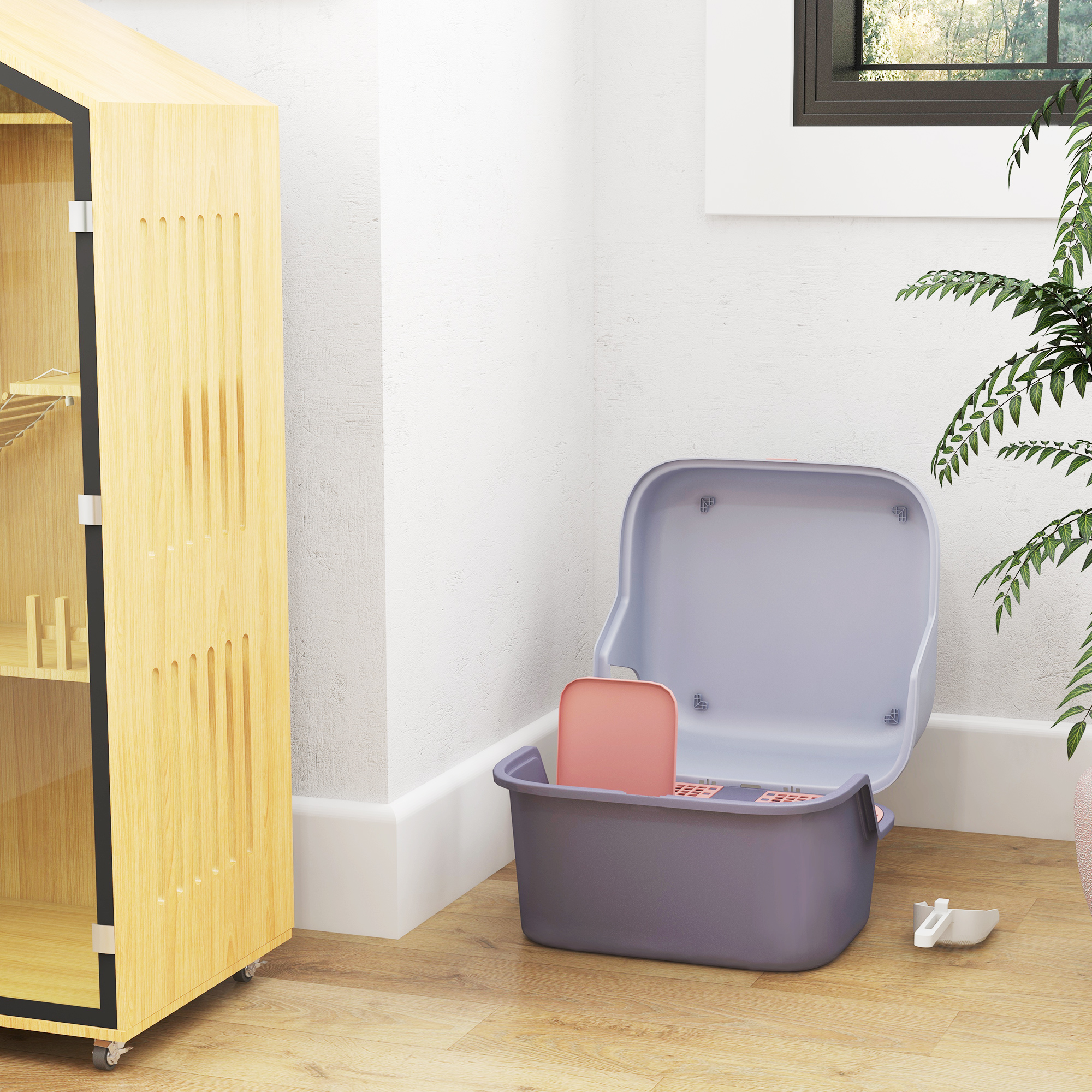 Katzentoilette, Katzenklo mit Deckel und Schaufel, leicht zu reinigen, verschließbar, Lila