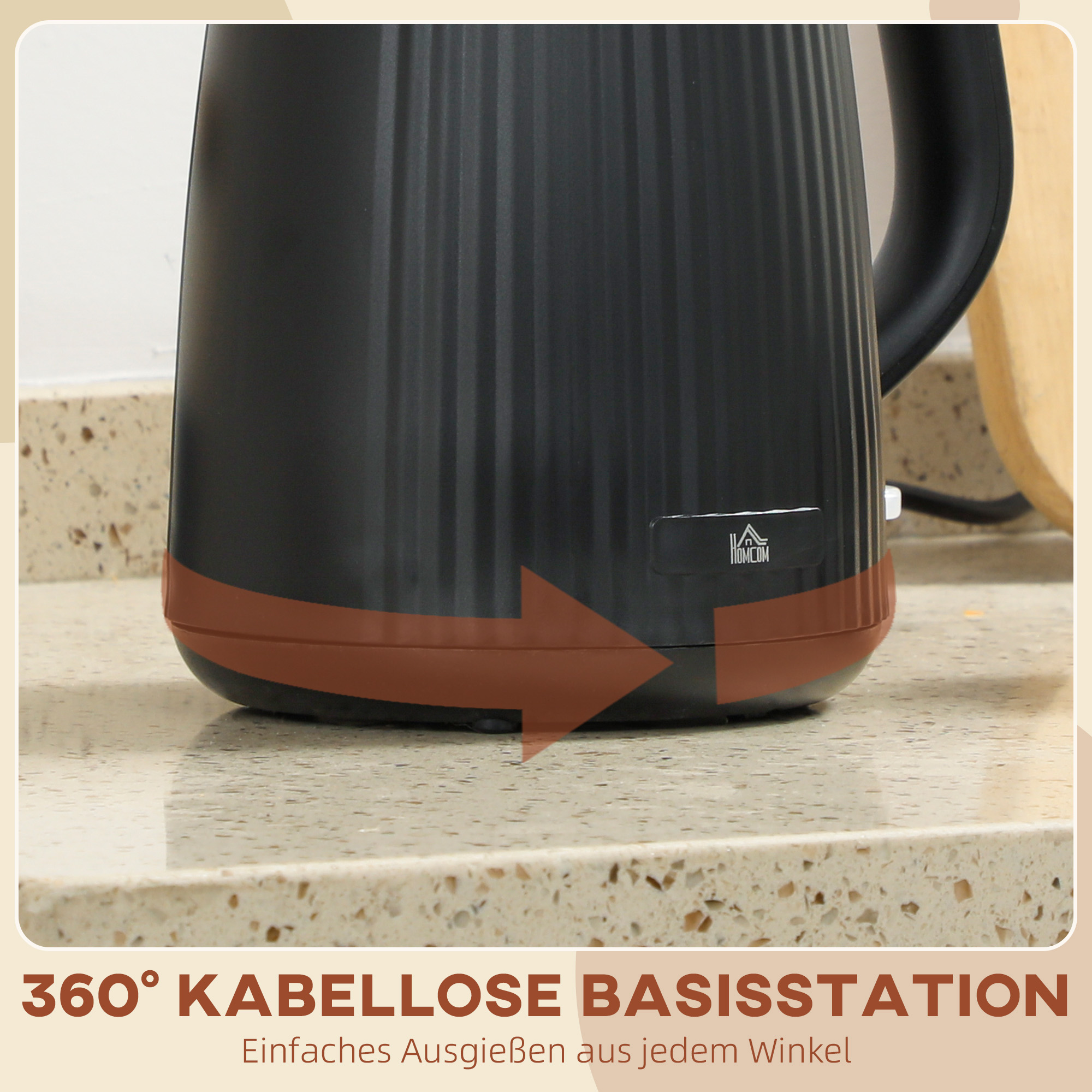 Wasserkocher, 1,7L, Schnellkochfunktion, 2200W, mit herausnehmbarem Kalkfilter, Abschaltautomatik, Schwarz