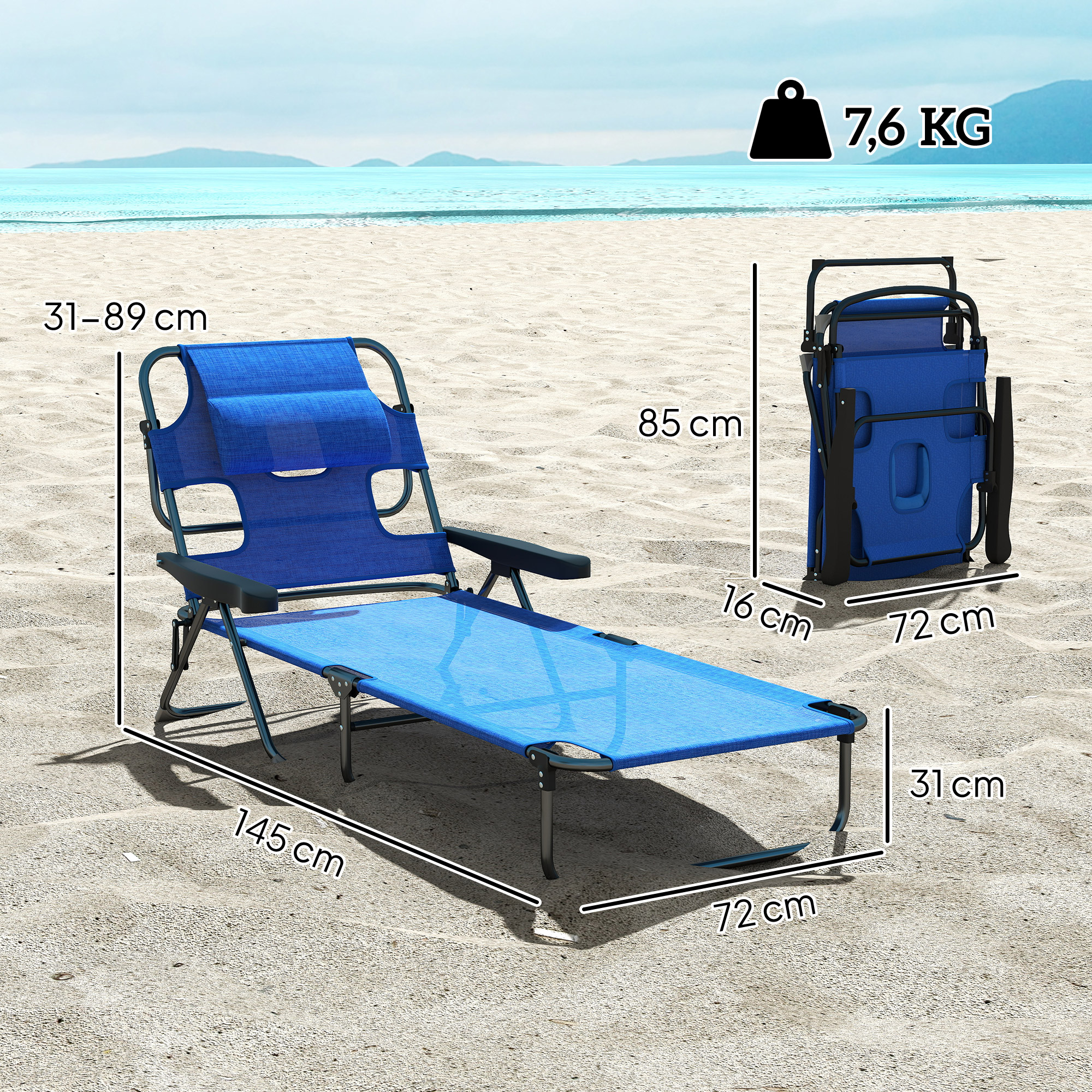 Sonnenliege Gartenliegen Relaxliege, klappbar, wetterbeständig, 194 cm x 72 cm x 31 cm, Schwarz + Dunkelblau