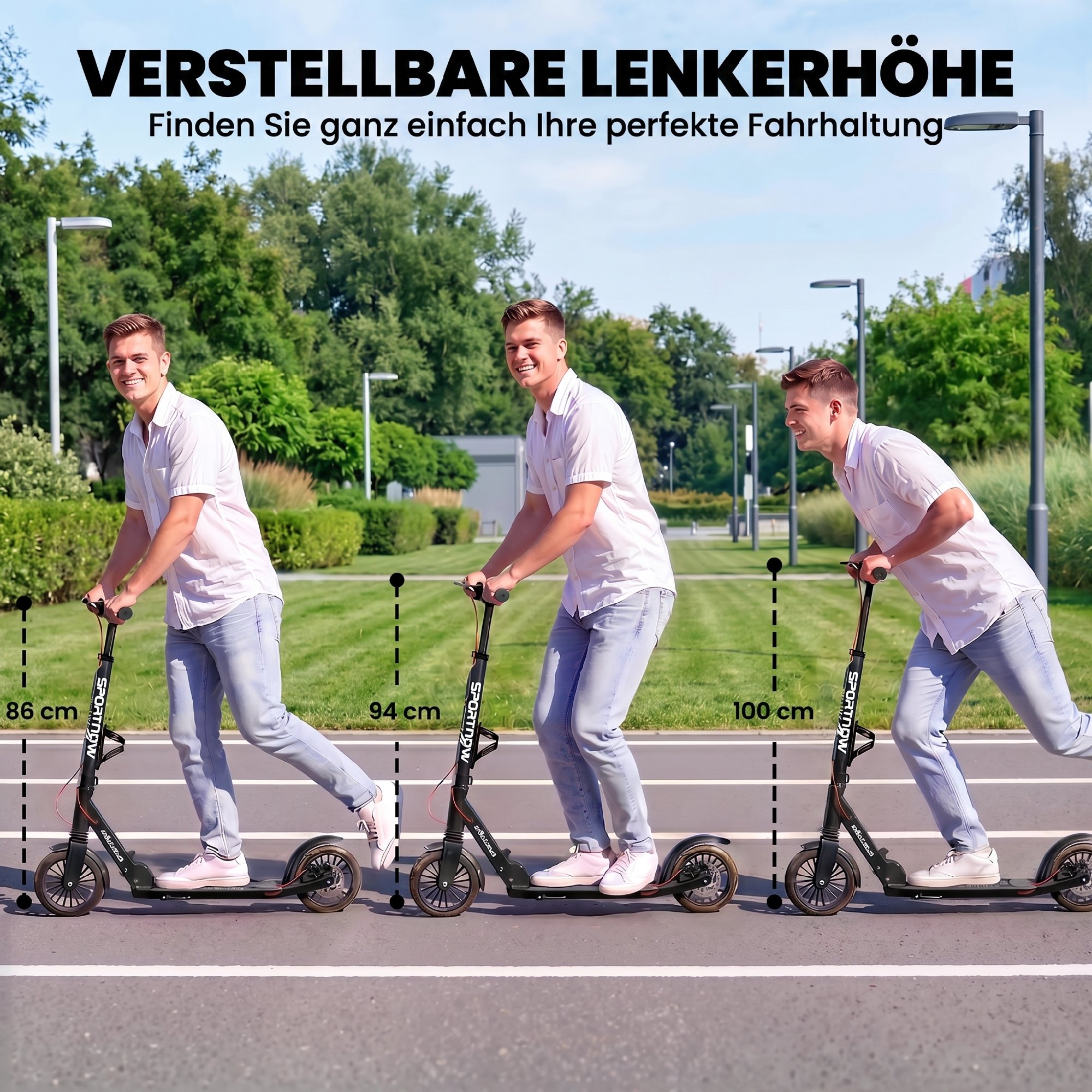 Cityroller aluminium höhenverstellbar & klappbar Scooter mit 200 mm PU-Räder ABEC-7 Kugellager Dual-Bremssystem