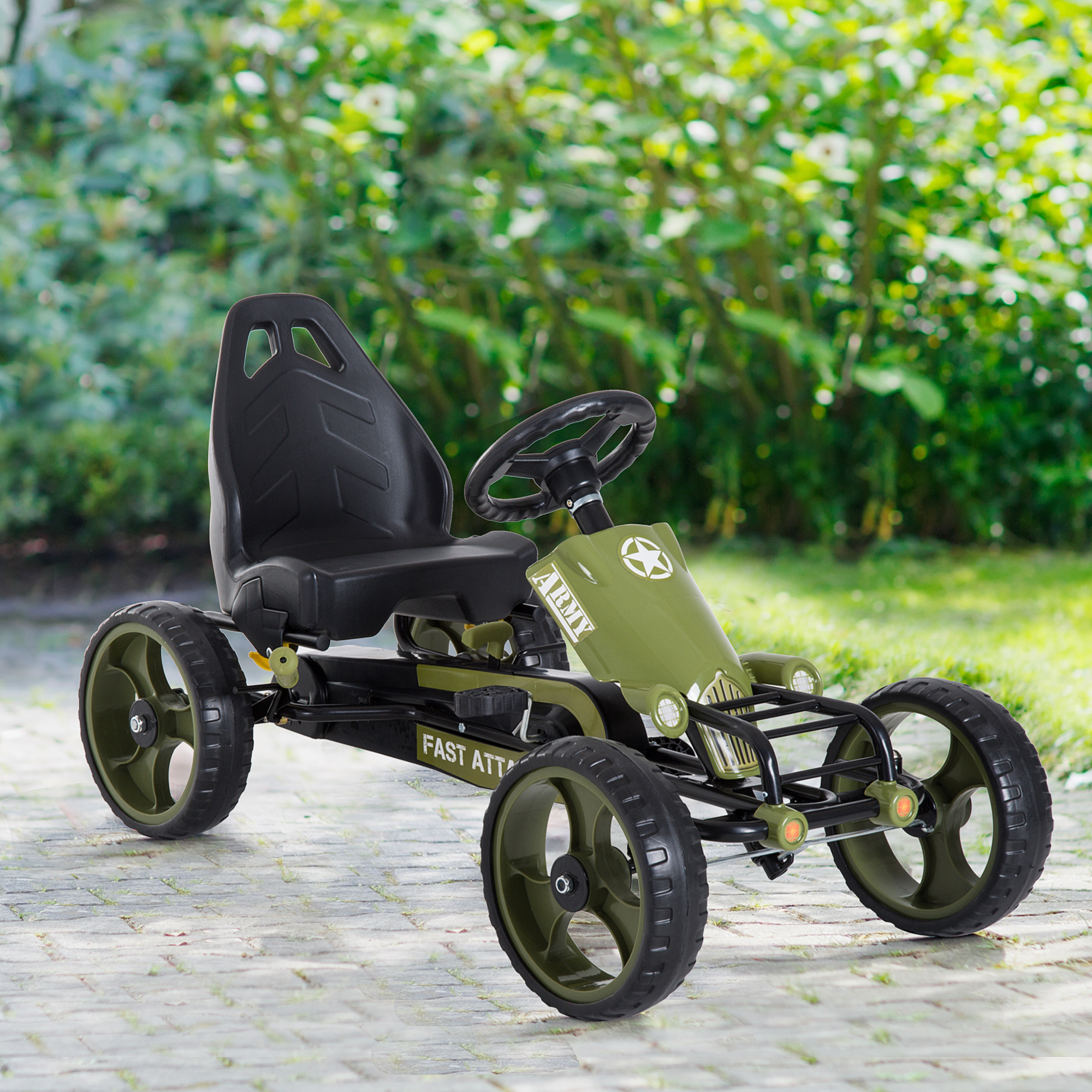 Go Kart Tretauto Tretfahrzeug mit Handbremse Kinderfahrzeug Kettcar Tretfahrzeug mit Verstellbarem Sitz ab 3 Jahren Grün 105 x 54 x 61cm