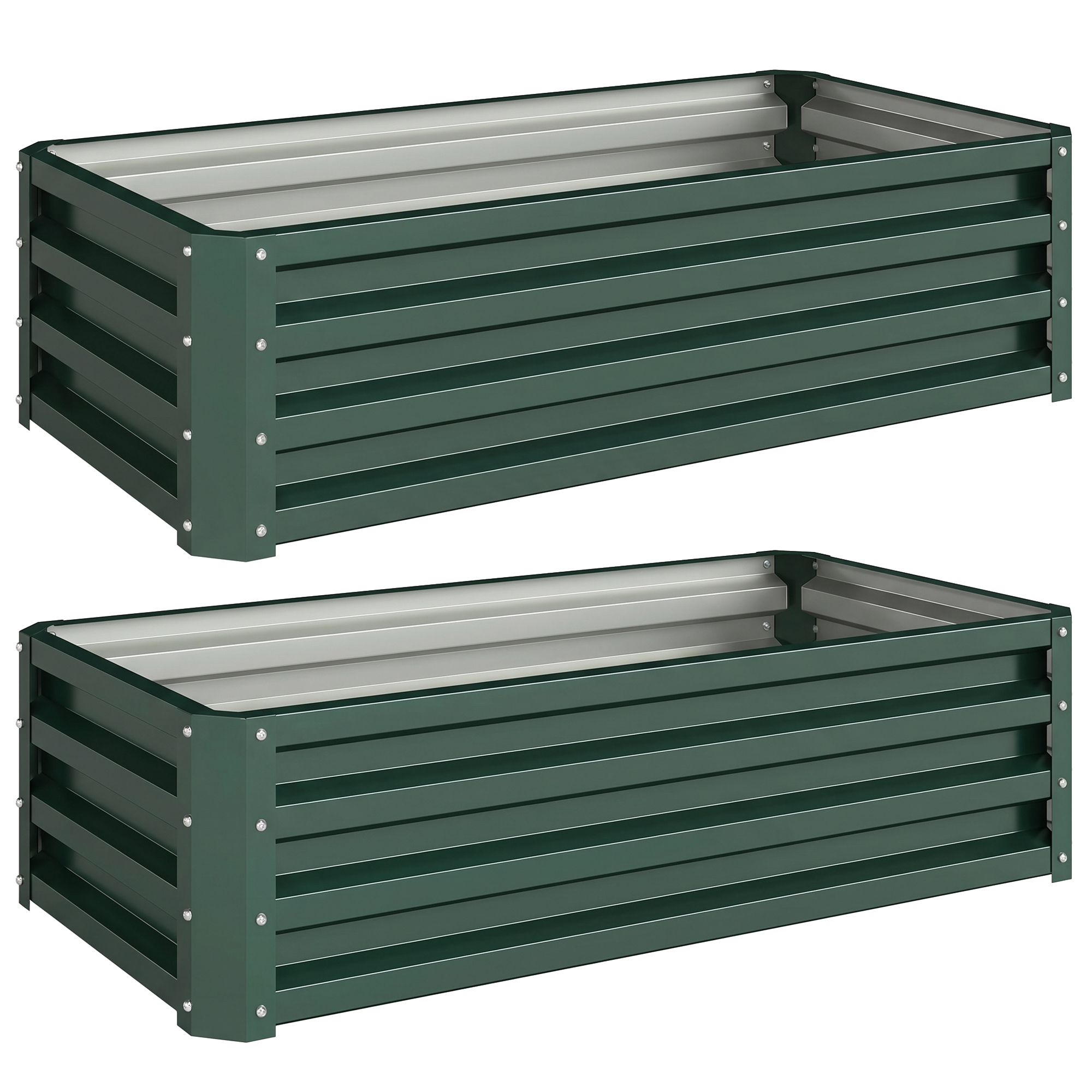 Hochbeet Metall 2er-Set, Offener Boden, Für Garten Balkon, 110x50x30cm, Grün