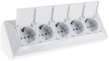 5-fach Steckdosenblock, weiß / 250V~/ 16A, Aufbaumontage mit Klappen