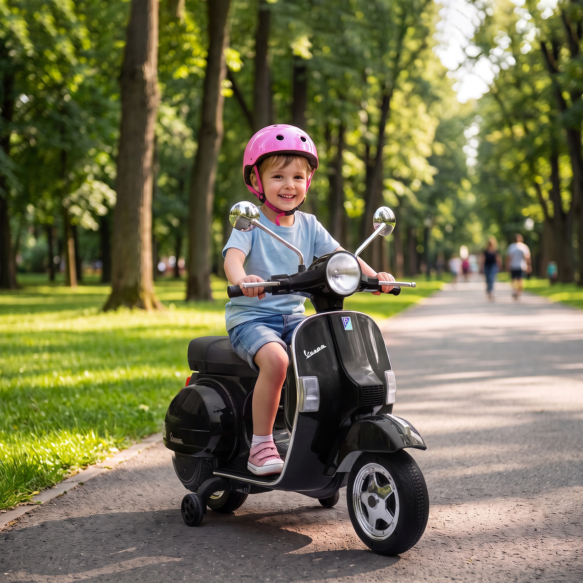 Elektro Motorrad Kinder Vespa PX150 12V Elektromotorrad mit Lithium Akku 35W 2 Motoren 25° Lenkbegrenzung für 3-6 Jahre