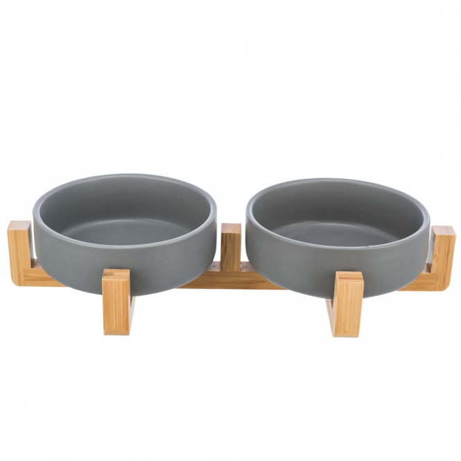 Trixie Napf-Set aus Keramik/Holz - grau/natur Trixie Napf-Set aus Keramik/Holz - grau/natur