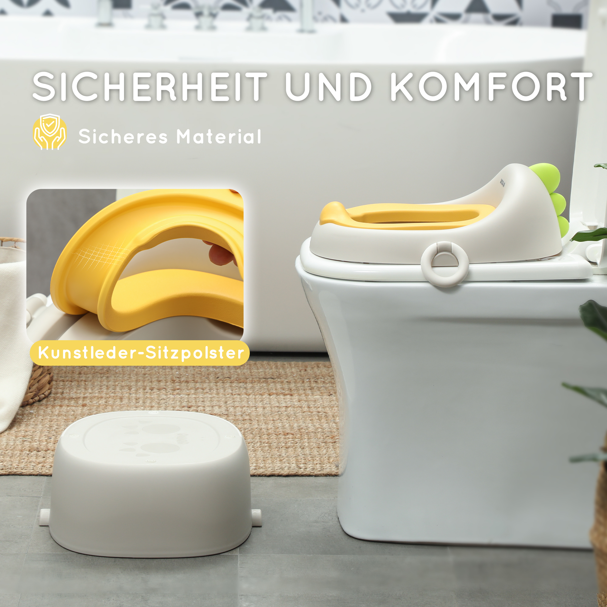 3-in-1 Kinder-Töpfchen, abnehmbarer Sitz, Kunstleder-Polster, bis 50 kg, 6 Monate bis 6 Jahre, Grau