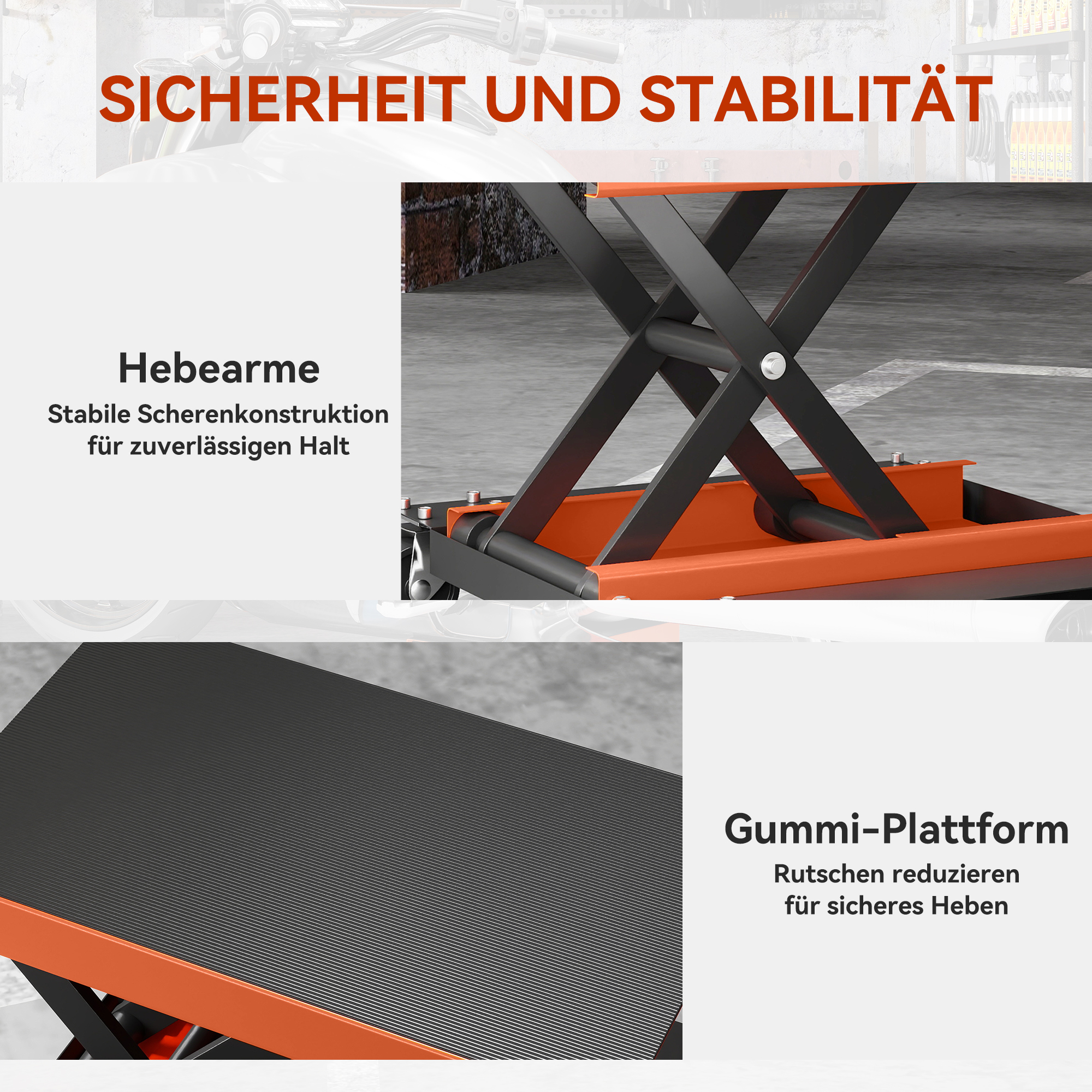 Motorradheber 500 kg Belastbar Motorradhebebühne 135-390 mm Höhenverstellbar Stahl Orange