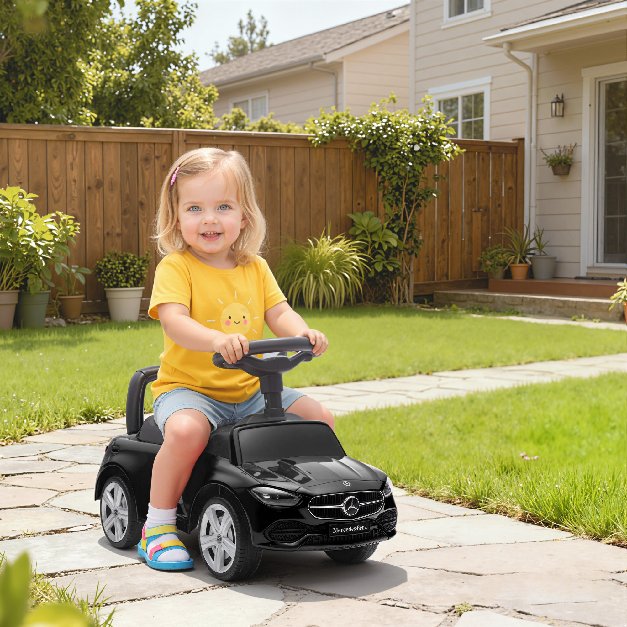Mercedes-Benz C-Class Rutschauto mit Hupe, Motorgeräuschen, Stauraum, für Kinder 18-36 Monate, Schwarz