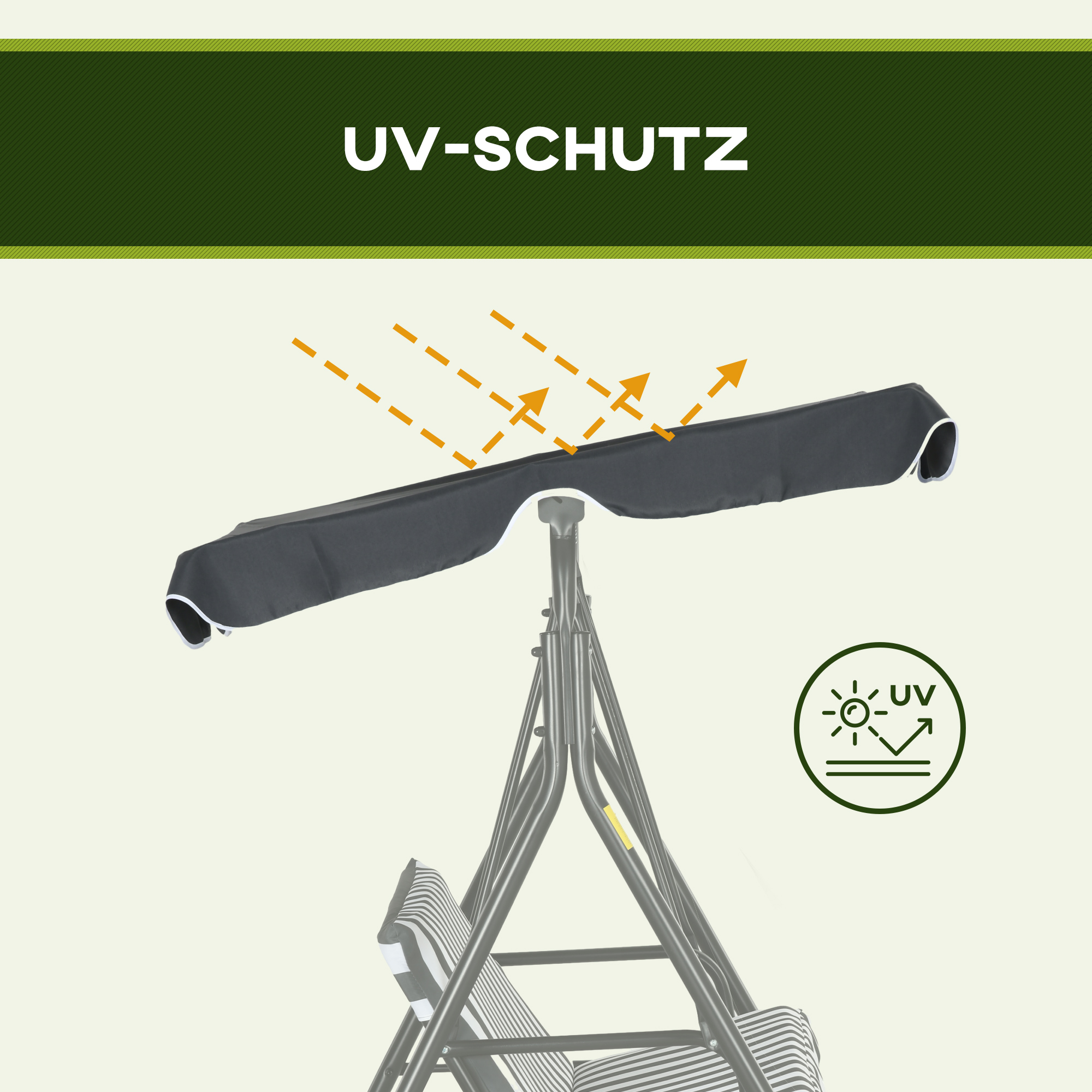 Hollywoodschaukel, Gartenschaukel, 3-Sitzer Schaukelbank mit Dach, Stahl, 172 x 110 x 153 cm, Grau+Weiß