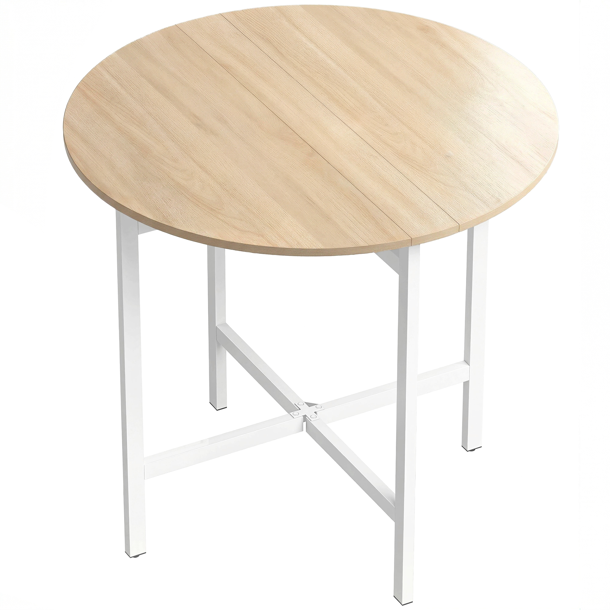 klappbarer Esstisch, 80 cm Runder Klapptisch mit Stahlrahmen, Platz für 2-4 Personen, Naturholz-Optik