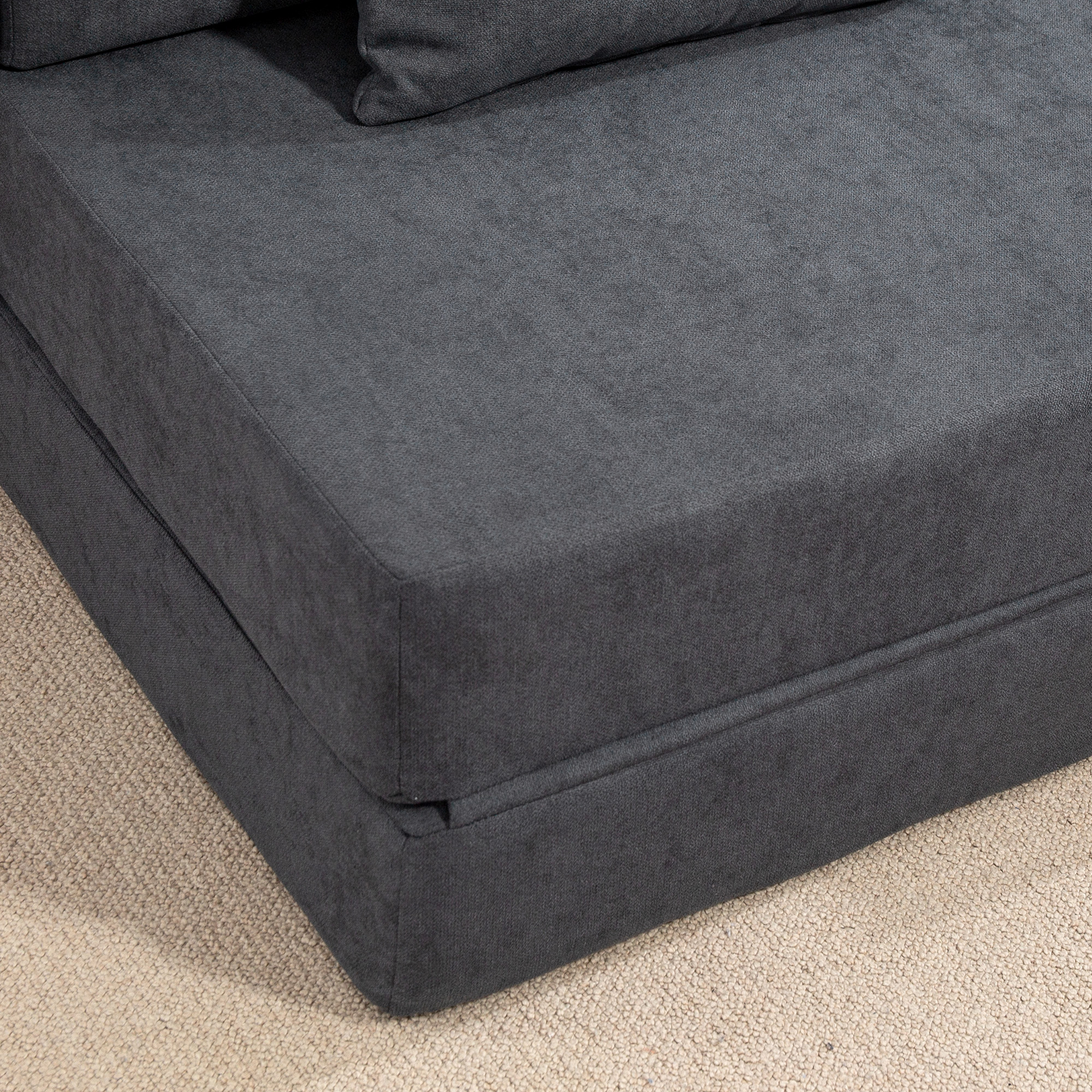 Bodensofa, Polstercouch, in Matratze umwandelbar, Schaumstoff, Kissen, Dunkelgrau