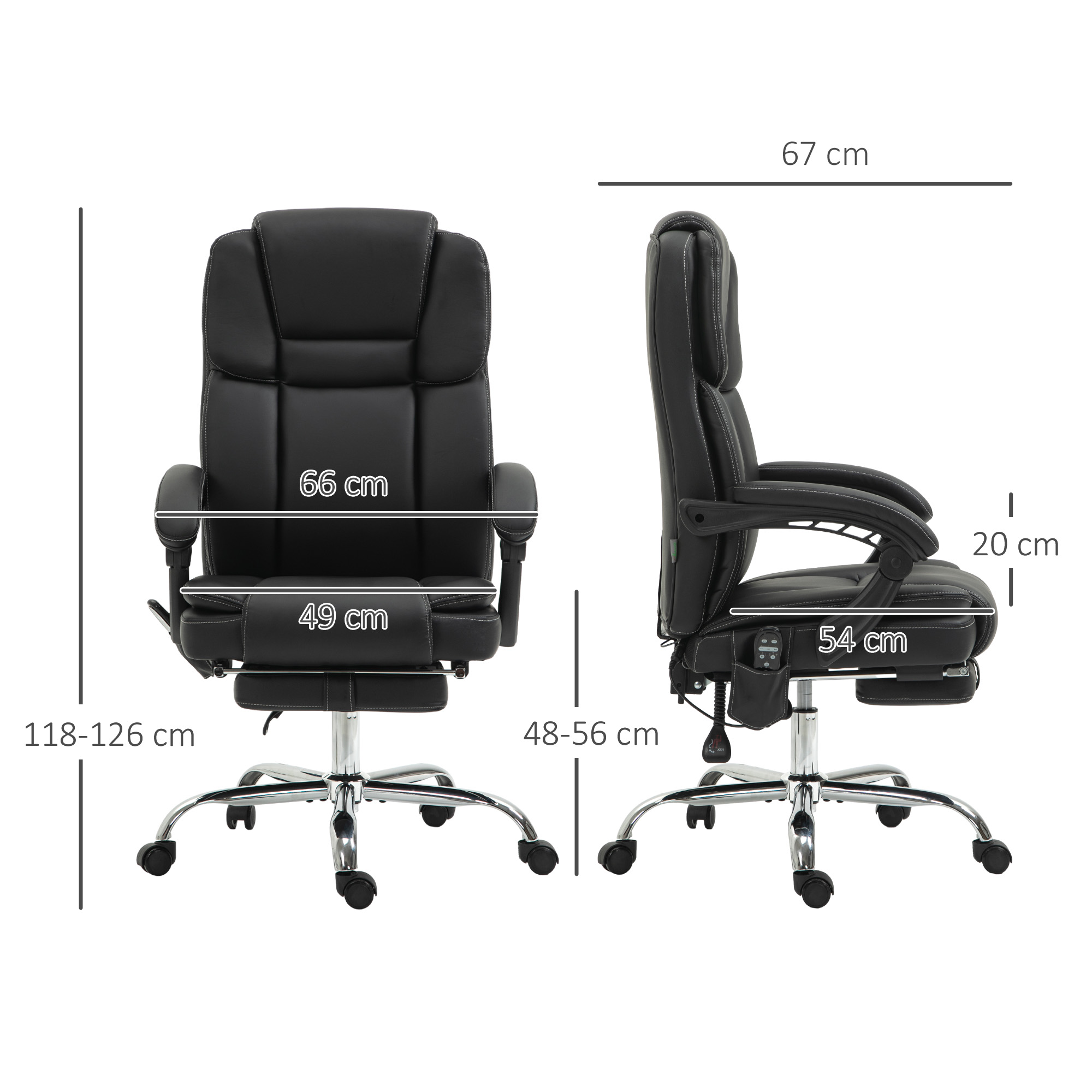 verstellbarer Bürostuhl mit 6 Massagepunkten, Wärmefunktion, Fußstütze, Kunstleder, Schwarz