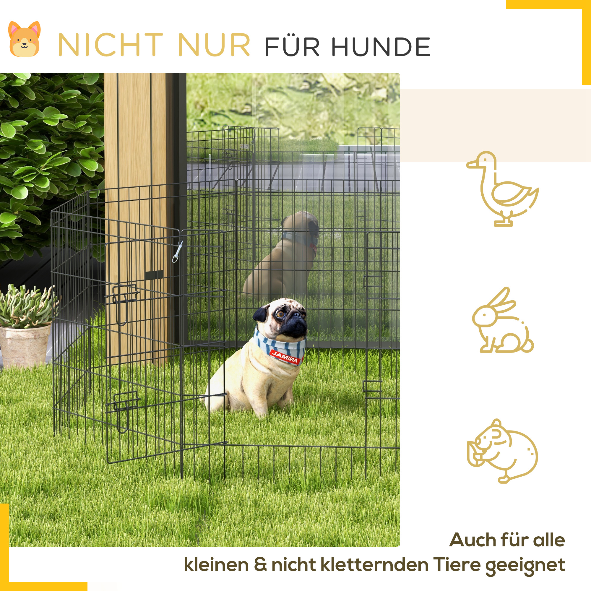 Haustierlaufstall, Spielgehege für Welpen und kleine Hunde, mit Tür, Indoor- und Outdoor-tauglich, 76 cm, Schwarz