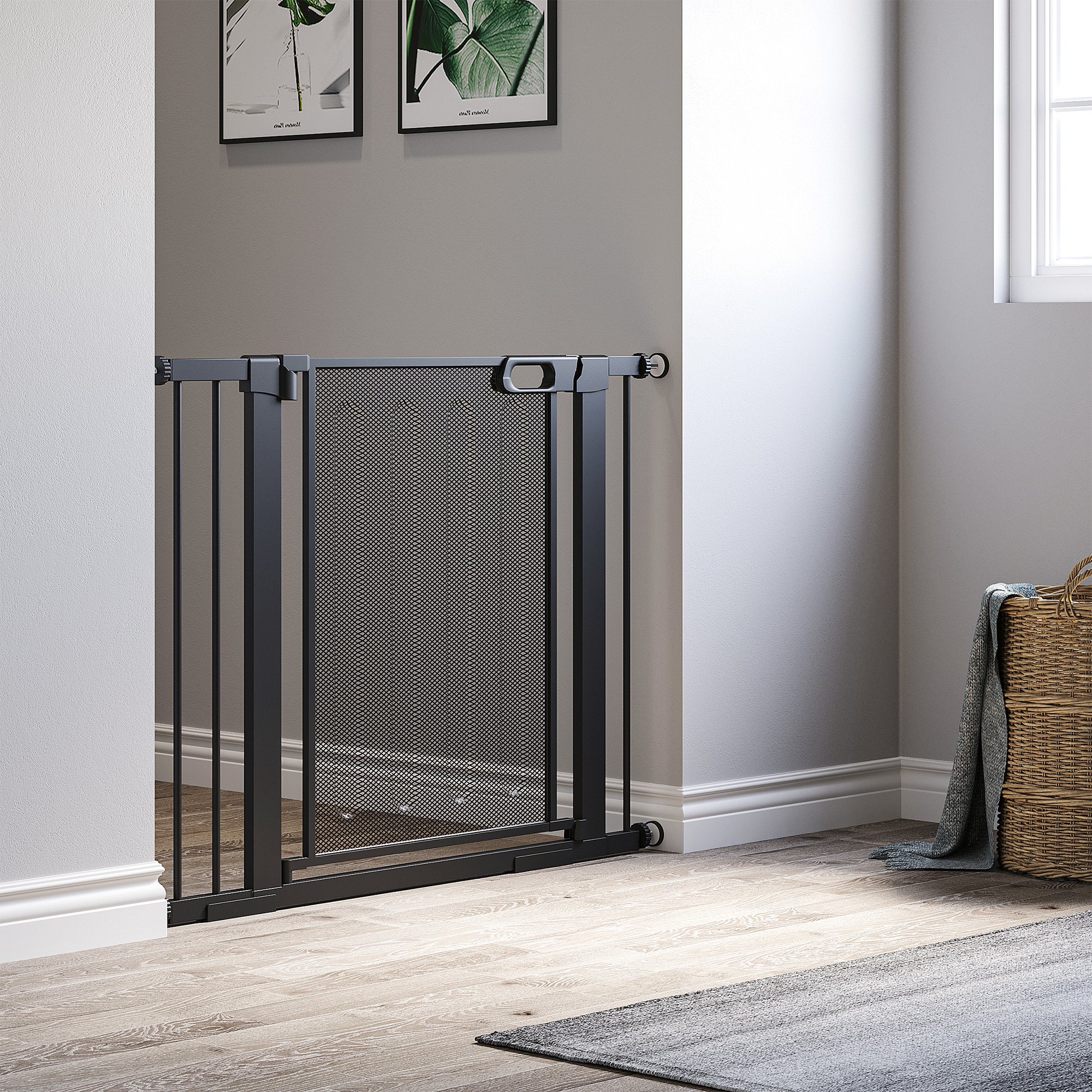 Treppenschutzgitter Haustiergitter Hundeschutzgitter, verstellbar von 75 cm - 103 cm, Schwarz