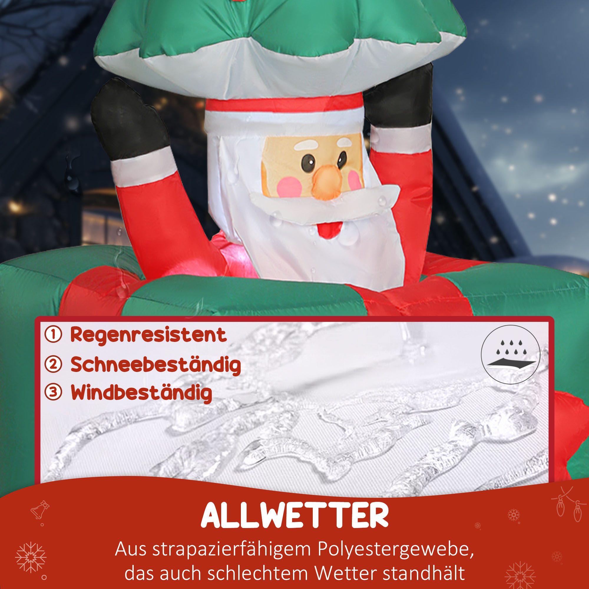 Aufblasbare Weihnachtsdekoration mit LED-Lichtern, Polyester, für drinnen und draußen, Rot+Grün