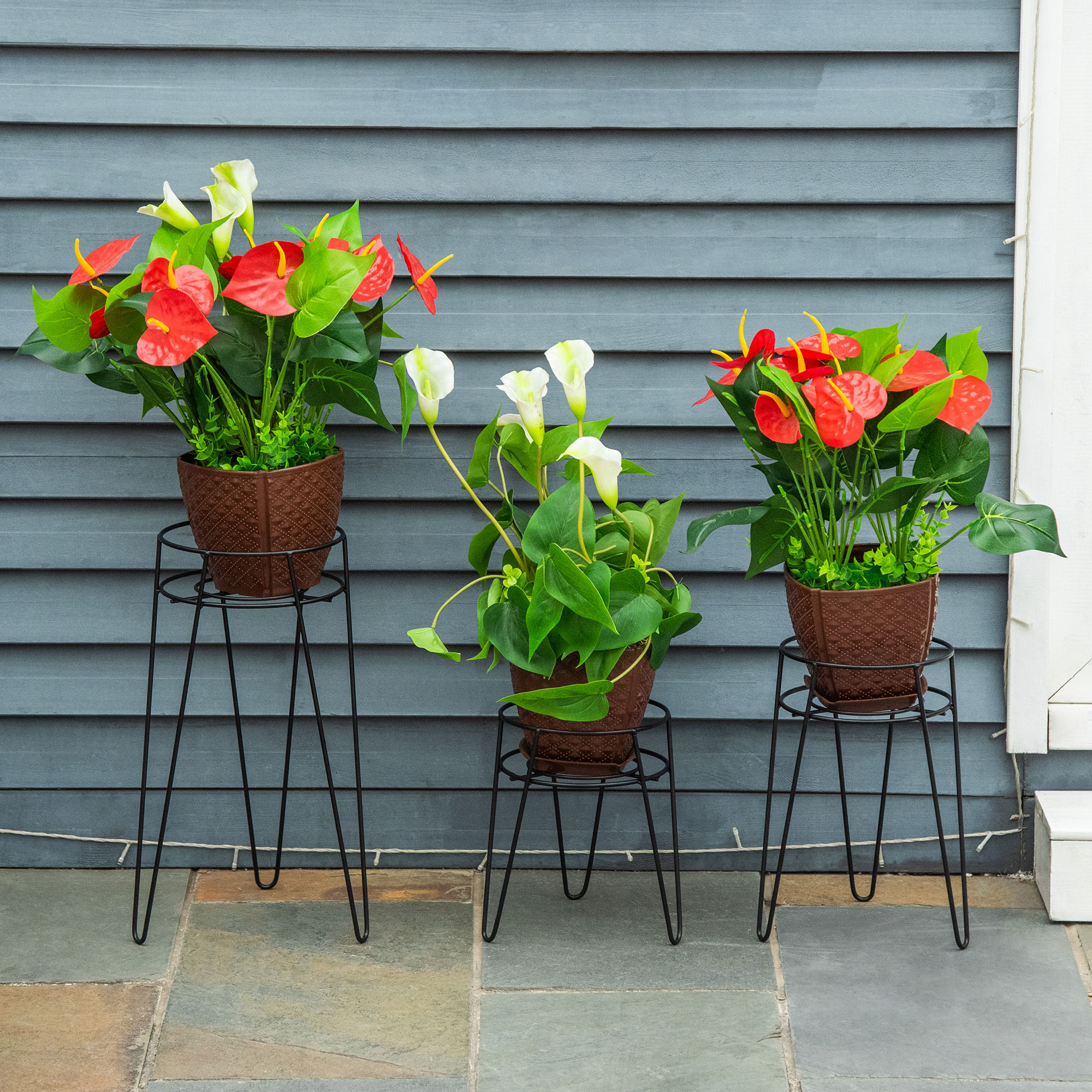 Blumenständer 3er Set aus Metall Pflanzenständer Set Blumenhocker Blumentopfhalter Pflanzenhocker für Blumentopf bis Ø16 cm Schwarz