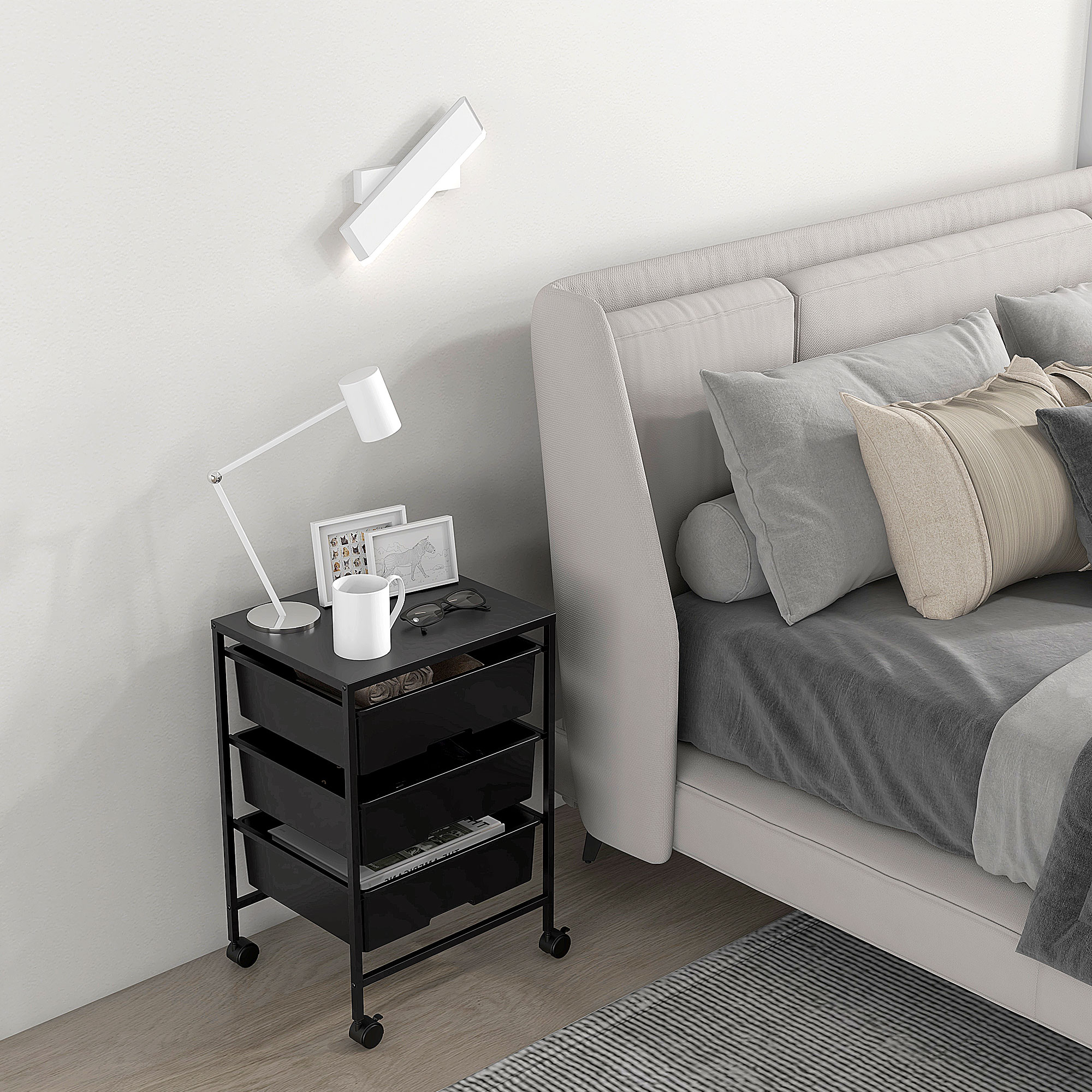 Beistellwagen mit Rädern, 3 Körbe für Transport und Aufbewahrung, Küchenwagen, 40,8L x 33,5B x 60,5H cm, Schwarz