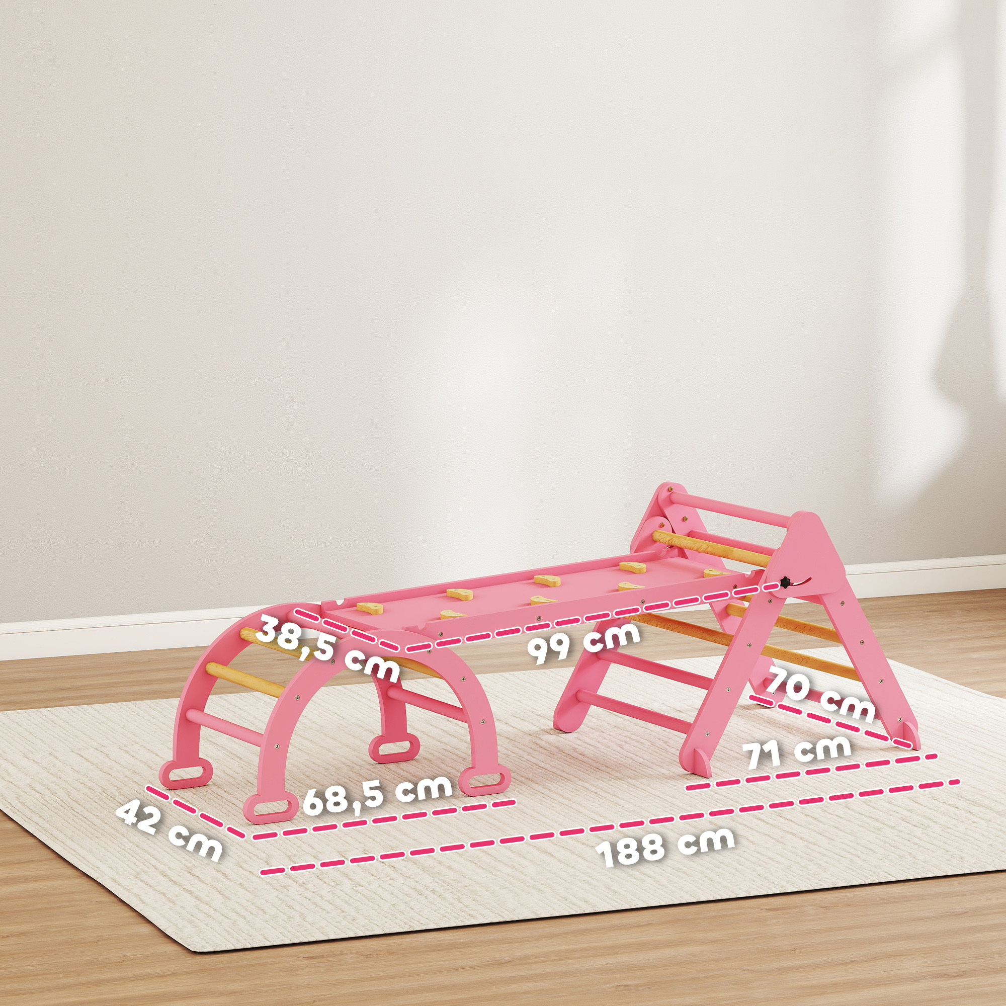 Klettergerüst Indoor, 7 in 1 klappbar Kletterdreieck mit Rutsche, Kletterbogen