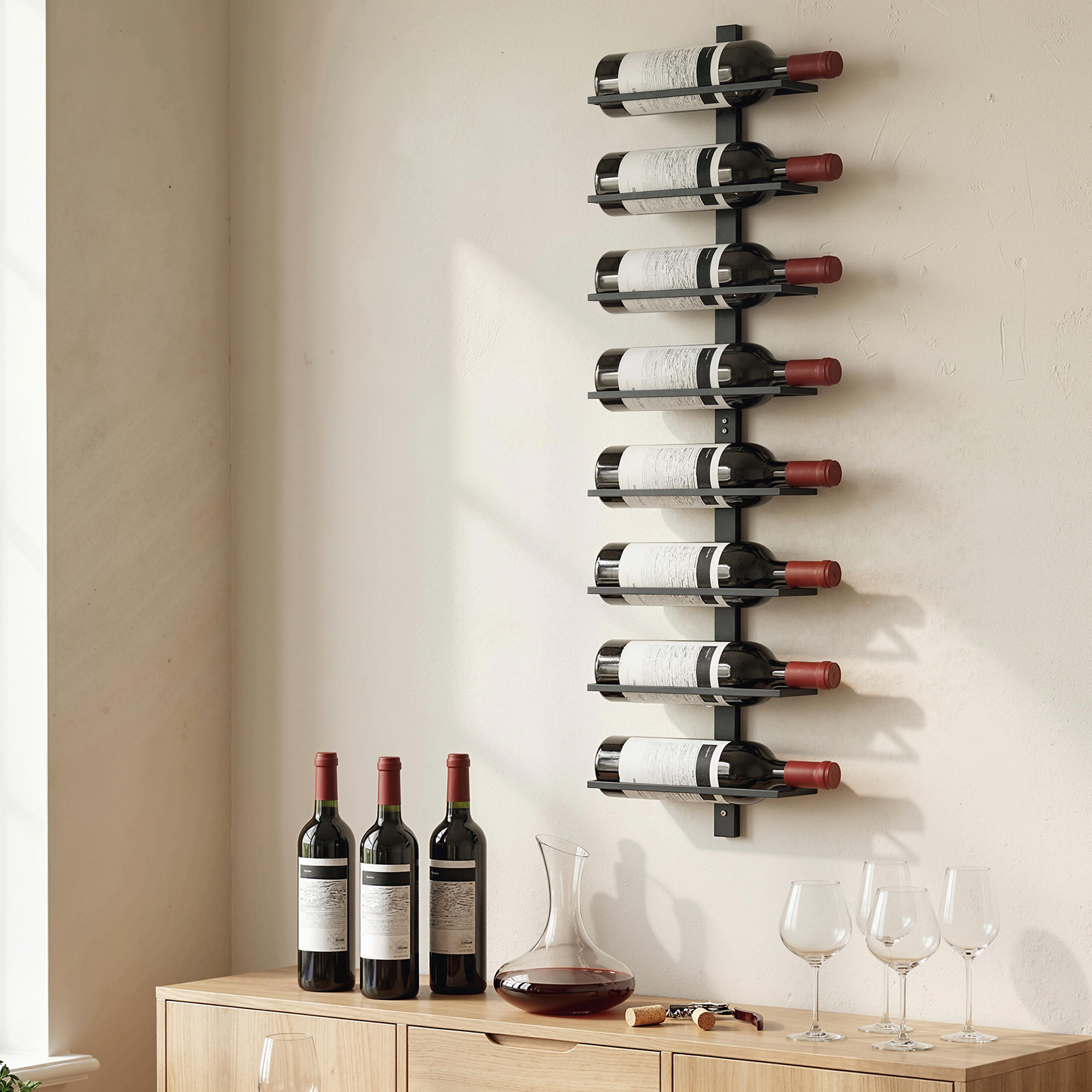Weinregal, Wandregal für 8 Flaschen Wein, 8 Ebenen, Stahlrohr, für Küche, Wohnzimmer, Hausbar, Schwarz