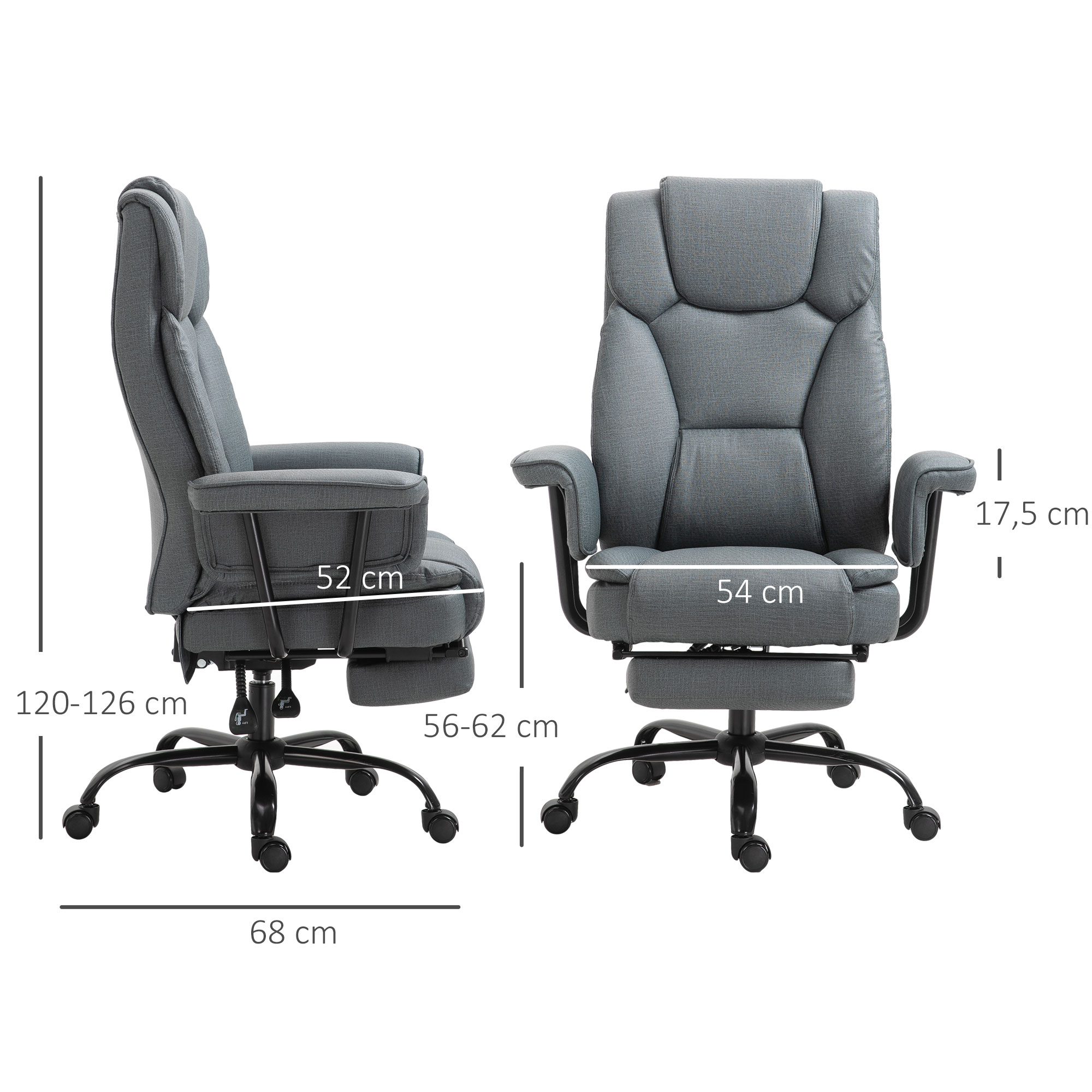 Bürostuhl Ergonomischer Chefsessel 360° Drehbar Computerstuhl höhenverstellbar mit Kopfstütze und gepolsterte Armlehnen mit Fußstütze Kunstleder 68 x 80 x 120–126 cm