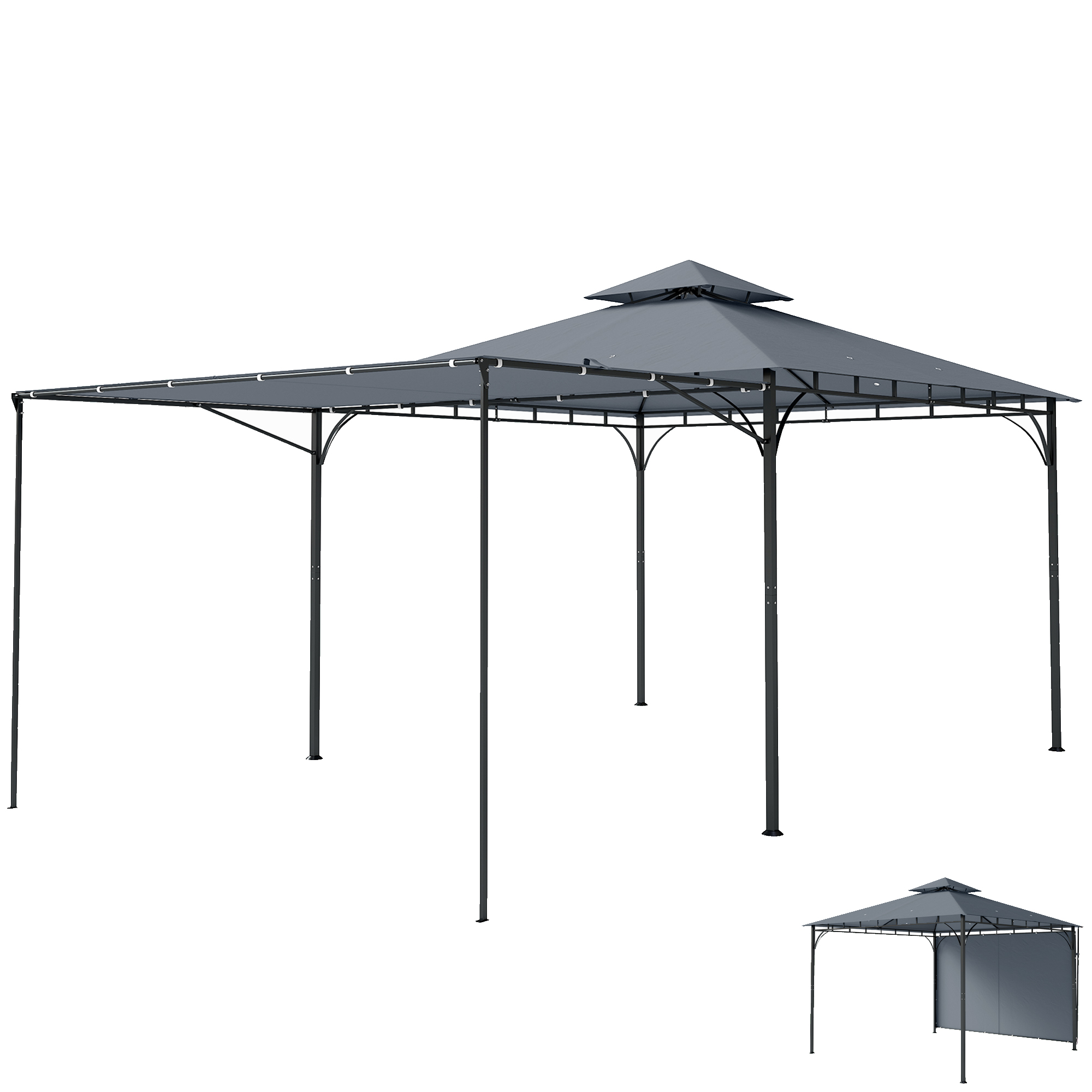Pavillon 3,2x3,2 m Stabil Winterfest Gartenpavillon mit ausziehbaren Dachüberstand, Doppeldach Dunkelgrau