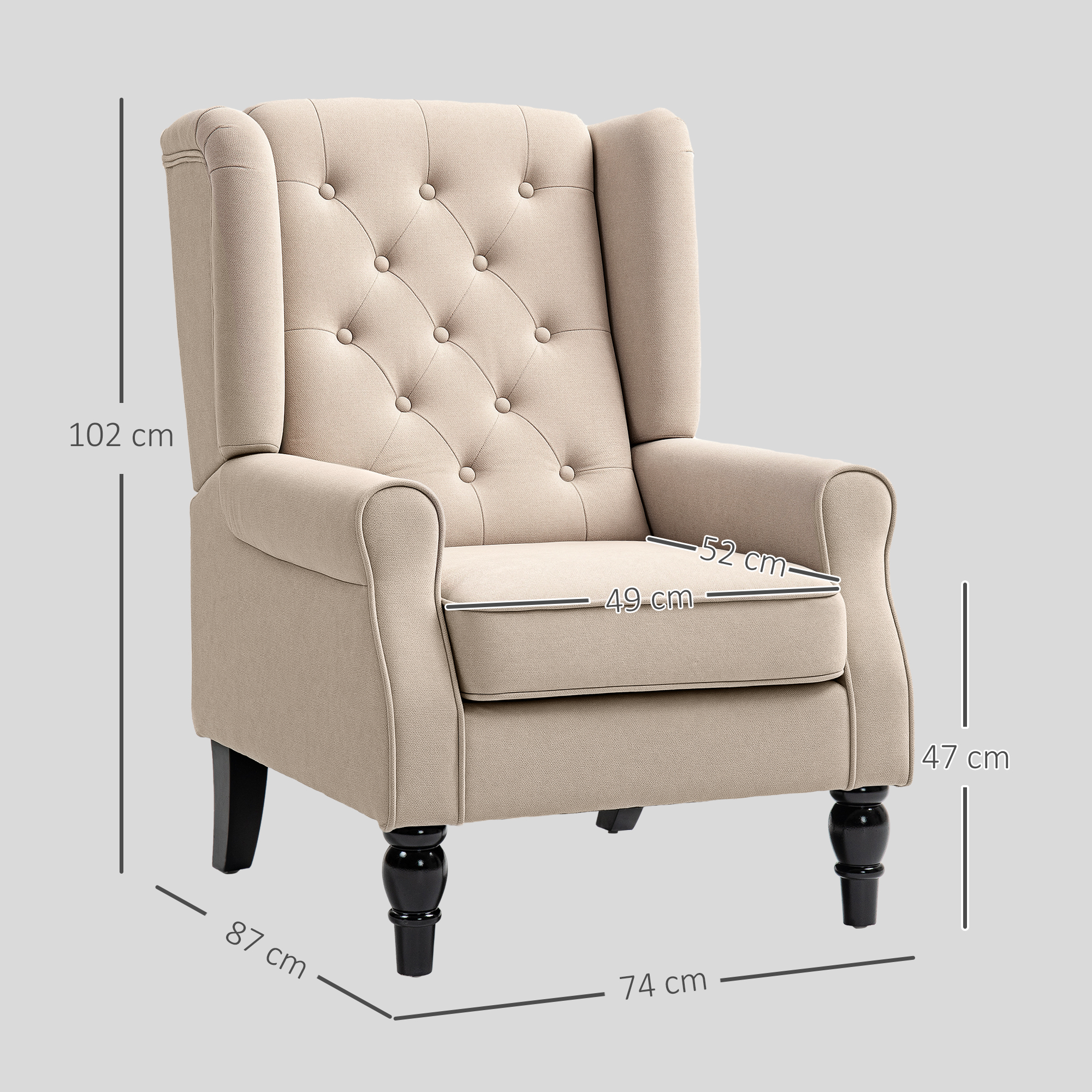eleganter Ohrensessel, dick gepolstert, abnehmbarer Bezug, 74 x 87 x 102 cm, Beige