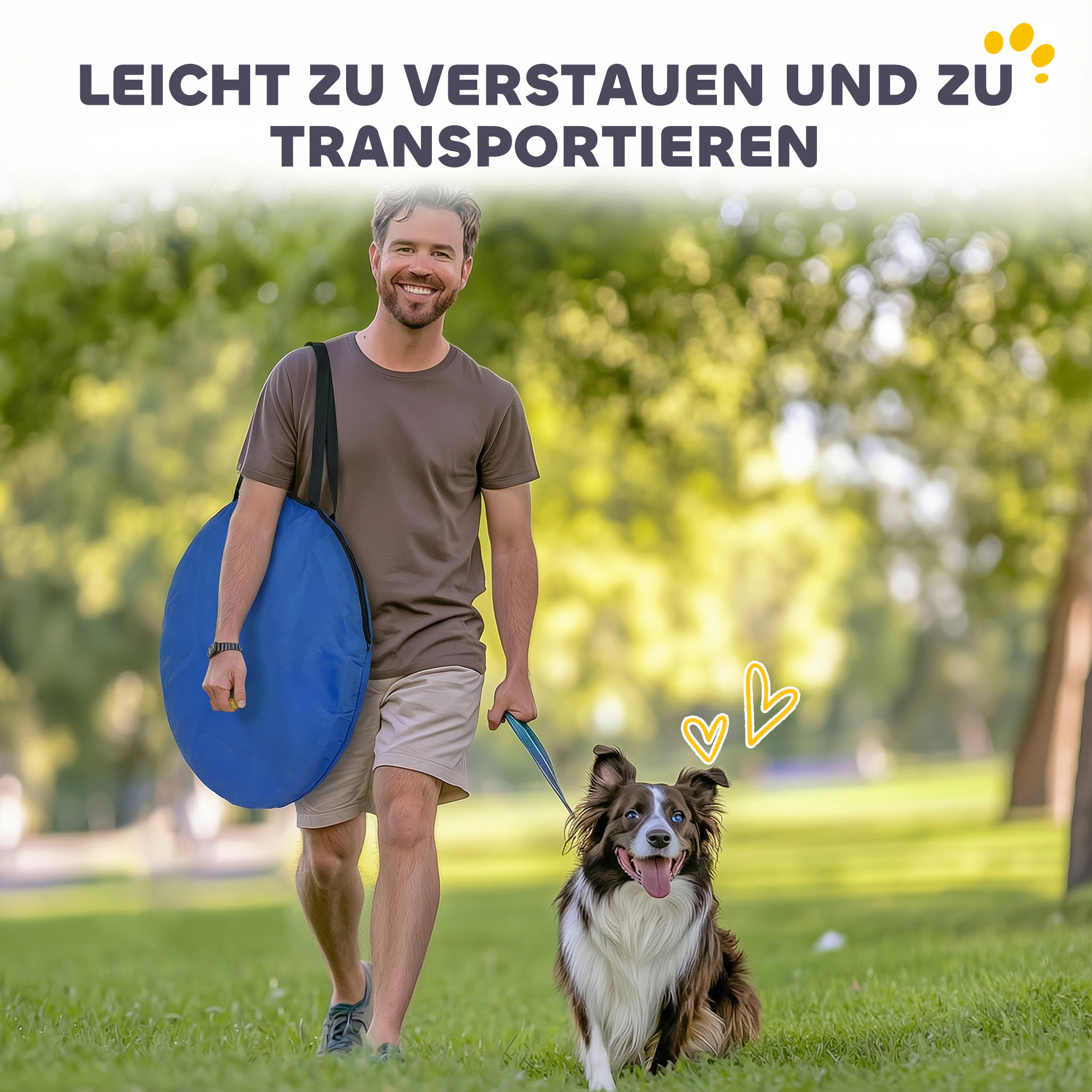 Hunde Agility Tunnel 300 x 50 cm Hundetunnel mit 4 Bodenankern Tragetasche Spieltunnel für kleine mittelgroße Hunde Blau