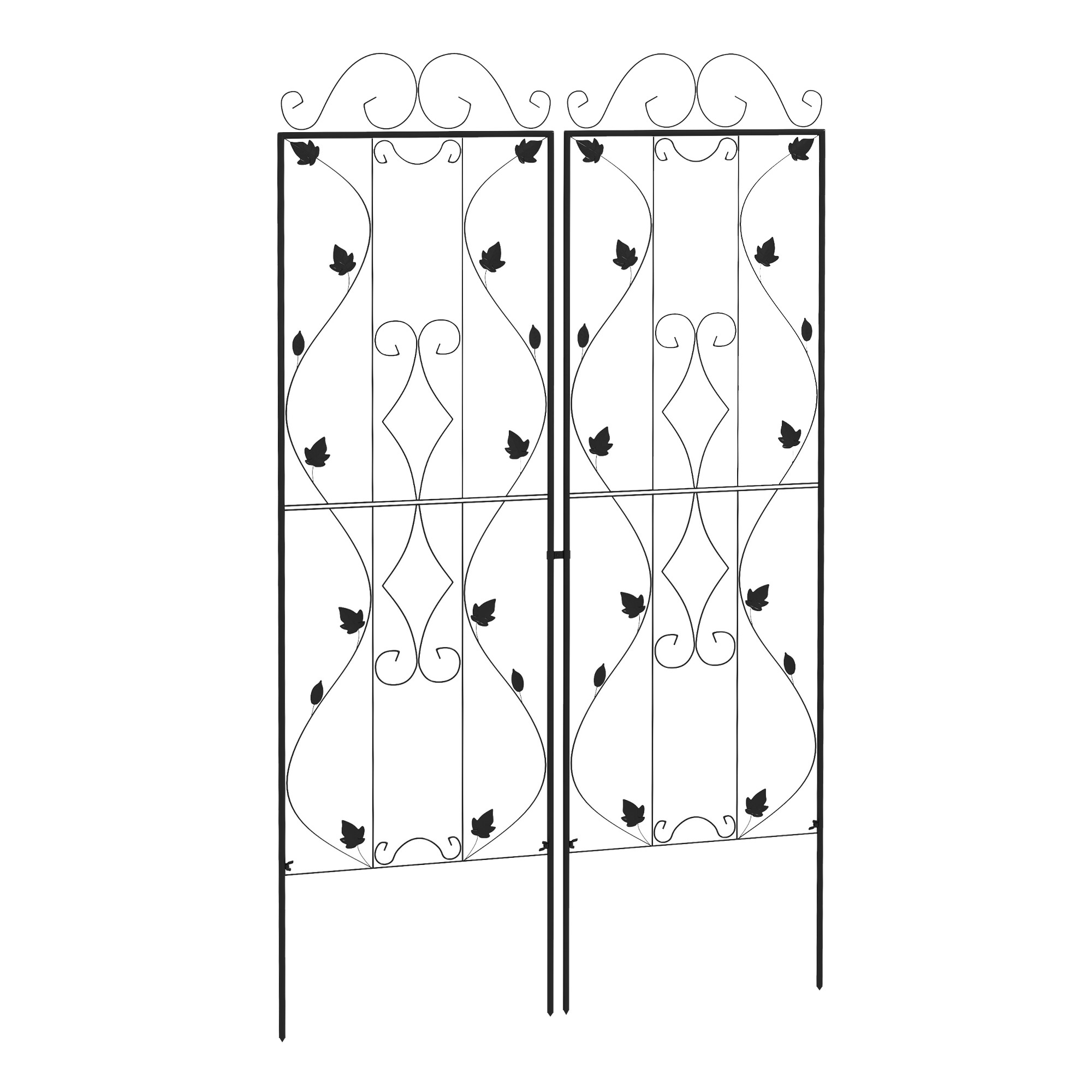Rankgitter Stahl 2er Set zum Stecken rostfrei Rankhilfe mit Blättern 50 x 181 cm Schwarz