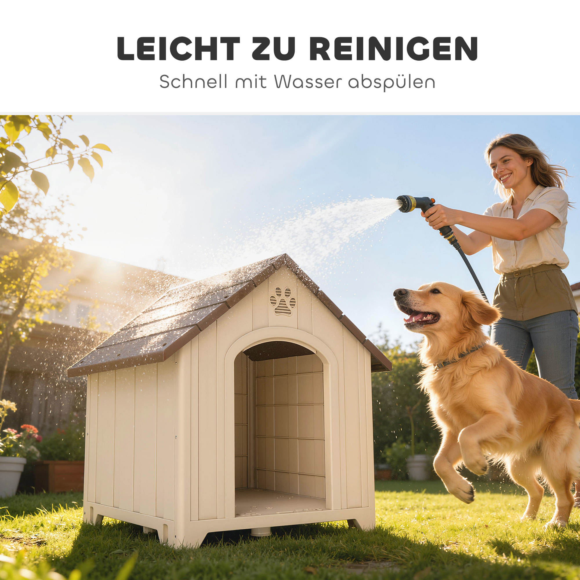 Hundehütte wetterfestes Hundehaus 88 x 79 x 89 cm Erhöhte Hundehöhle mit aufklappbarem Asphaltdach, Bodenankern