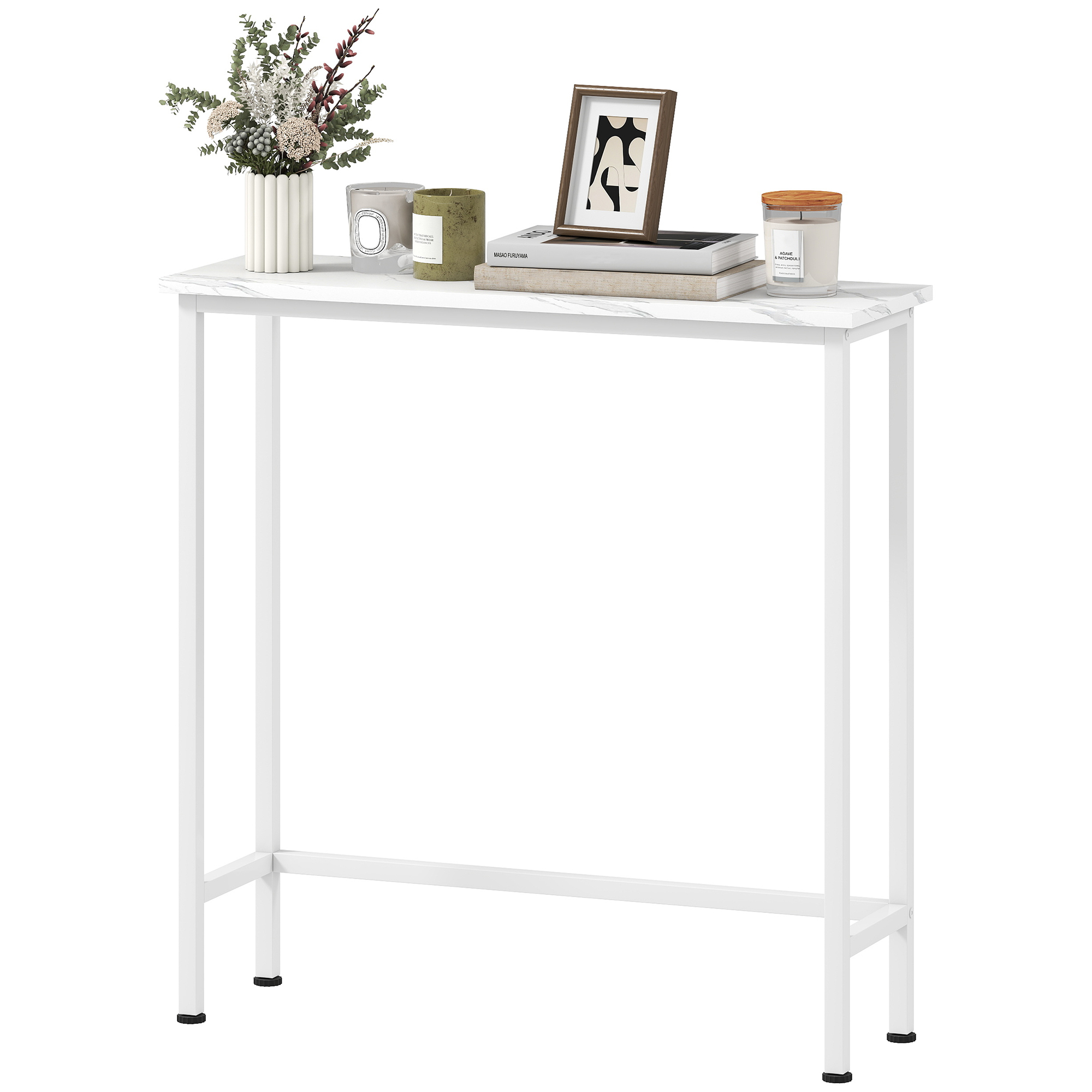 Konsolentisch Flurtisch mit verstellbar Fußpads, Kippschutz 75 x 24 x 76 cm für Kleinen Raum Weiß