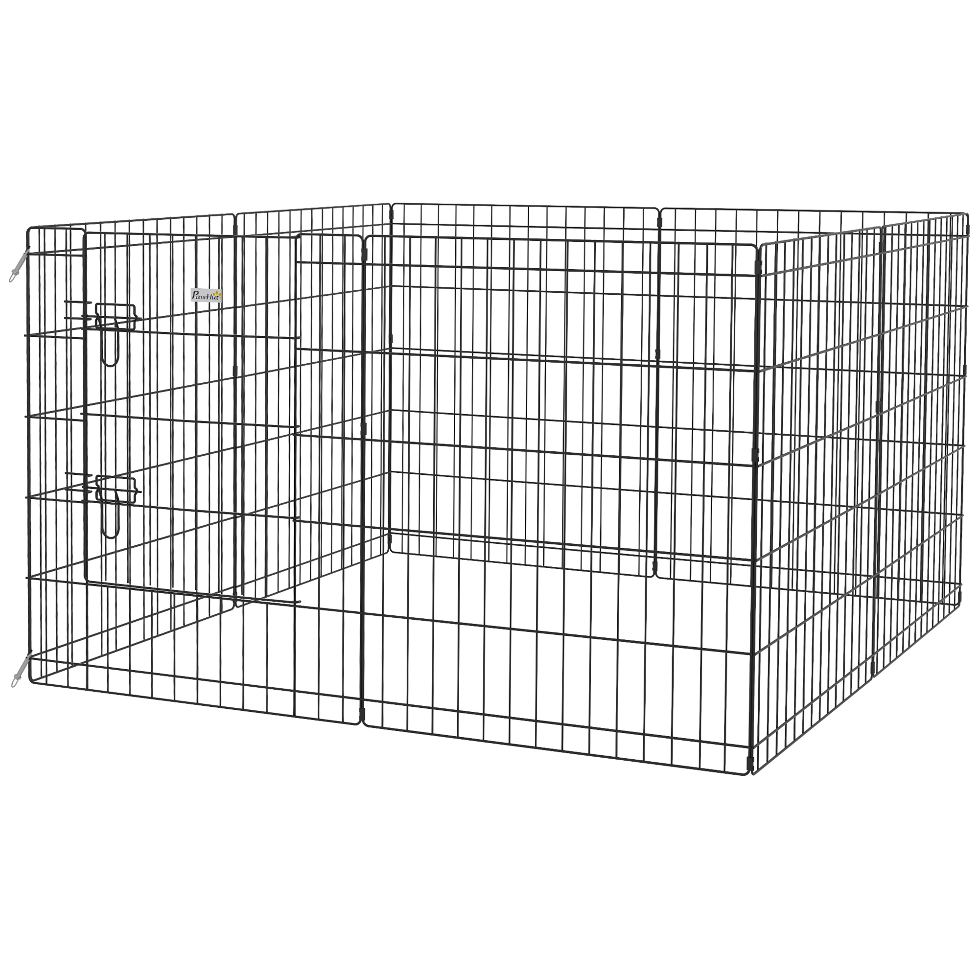 Haustierlaufstall, Spielgehege für Welpen und kleine Hunde, mit Tür, Indoor- und Outdoor-tauglich, 76 cm, Schwarz