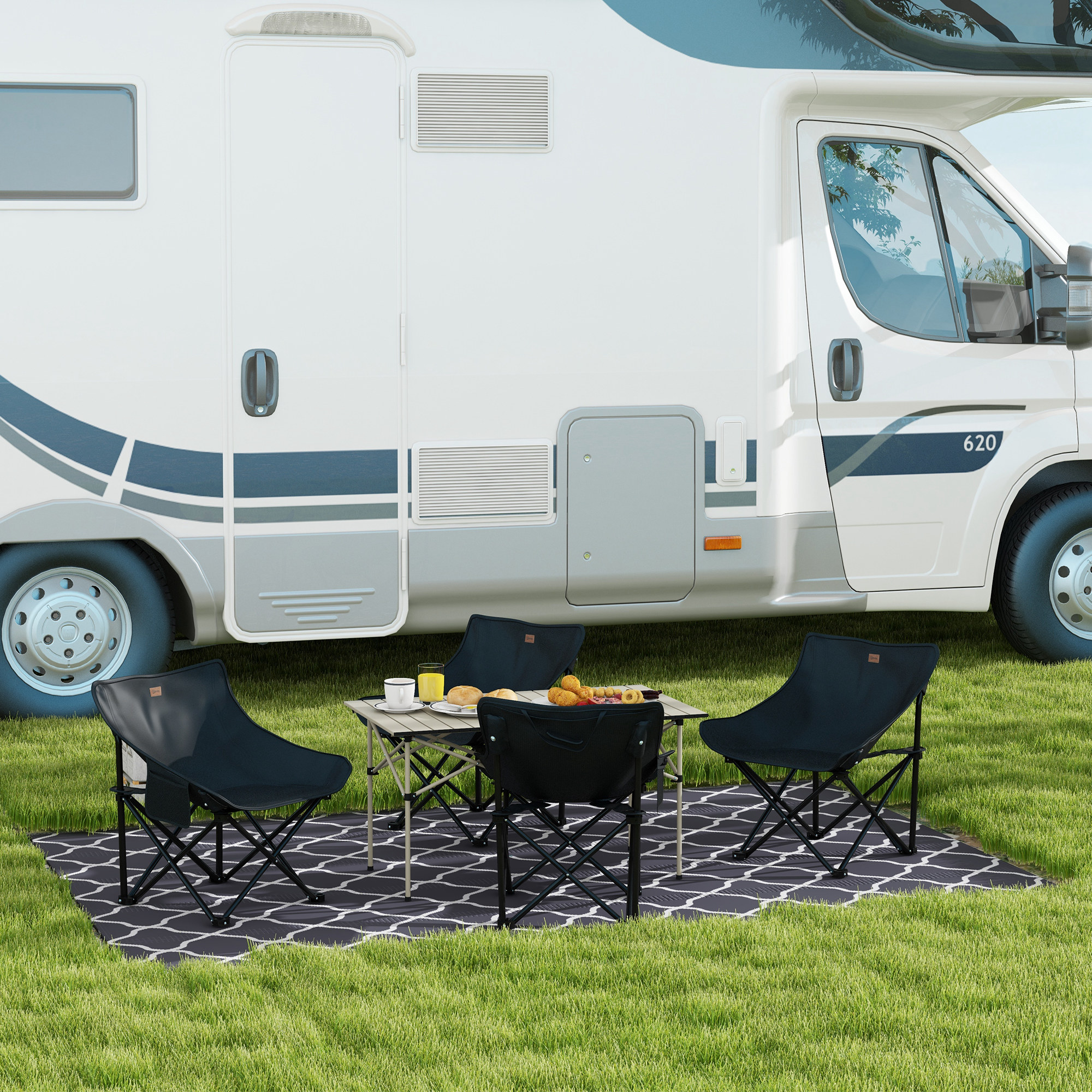 Campingtisch Klapptisch mit Aufrollbare Tischplatte Gartentisch aus Aluminium 2 Personen 95 x 55cm Khaki