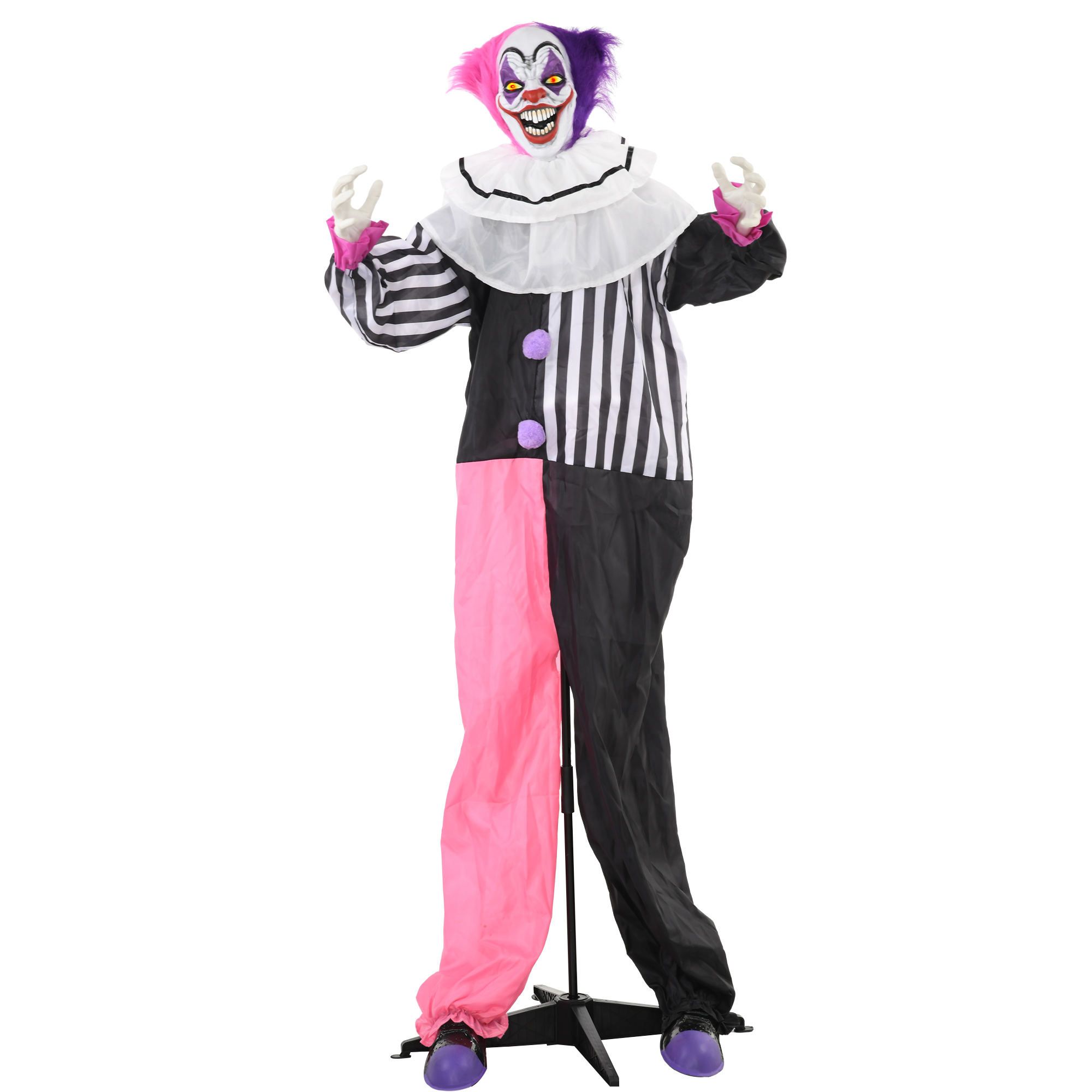 Grusel-Clown Halloween-Dekoration, beweglich, Lach-Funktion, Pink+Lila Grusel-Clown Halloween-Dekoration, beweglich, Lach-Funktion, Pink+Lila