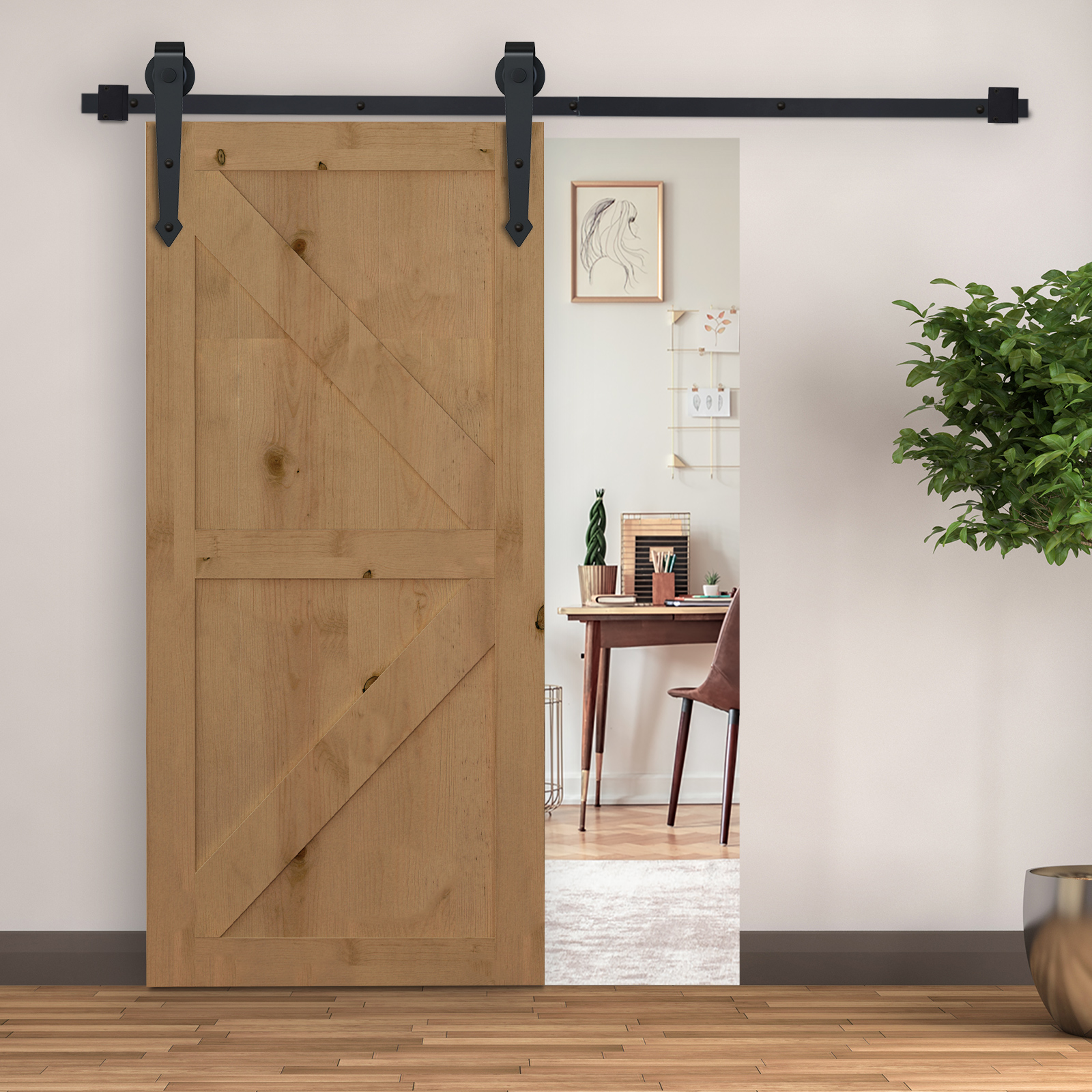 Schiebetür-Kit, rustikales Design, Kohlenstoffstahl, trägt bis zu 100 kg pro Paneel