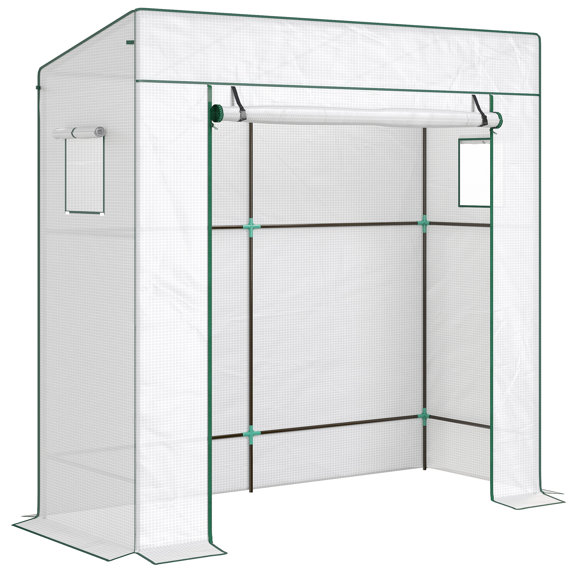 Tomatengewächshaus Foliengewächshaus mit Rolltor Mesh-Fenster Schrägdach 196 x 77 x 197 cm Weiß