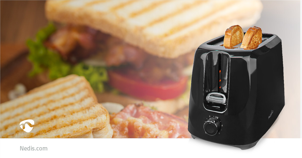 Toaster | 2 Brotscheiben | 2 Steckplätze | Bräunungsstufen: 6 | schwarz