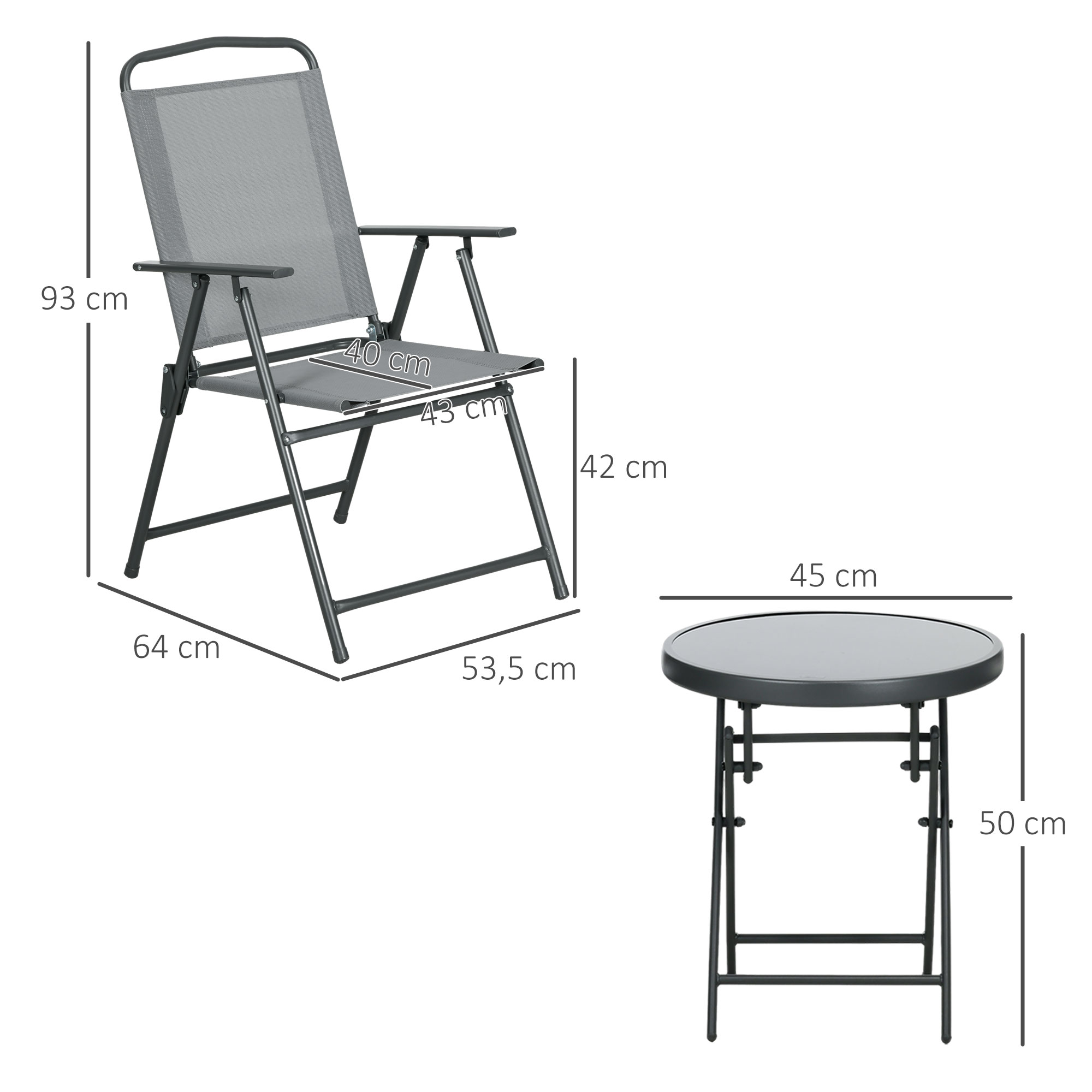 Outdoor-Bistro-Möbel-Set Garten-Bistro-Garnitur Klappbares Bistro-Set, 53,5 cm x 64 cm x 93 cm, Hellgrau