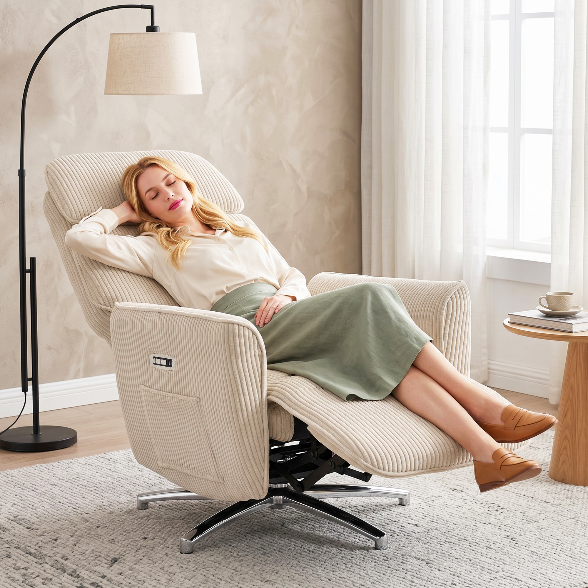 Relaxsessel Elektrisch Verstellbar Fernsessel mit Liegefunktion, 2 Motoren Drehbar TV Sessel mit USB-Anschluss