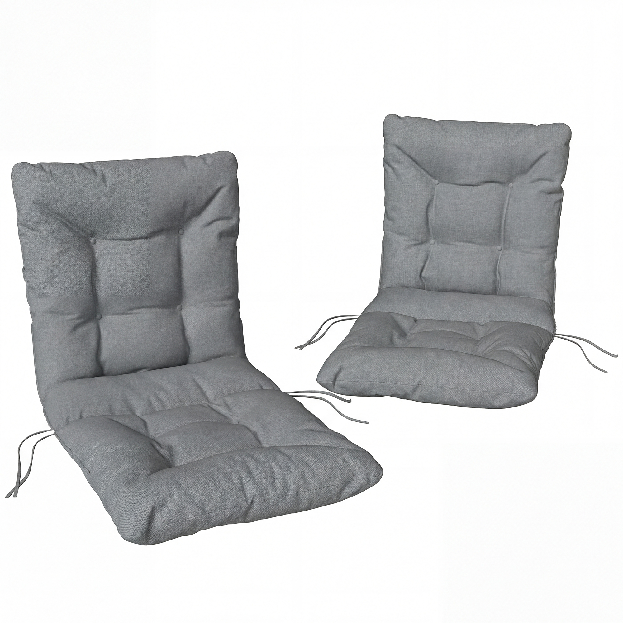 Outdoor-Sitzkissen mit Rückenlehne und Bändern, wasserabweisende Polster für drinnen und draußen, Hellgrau