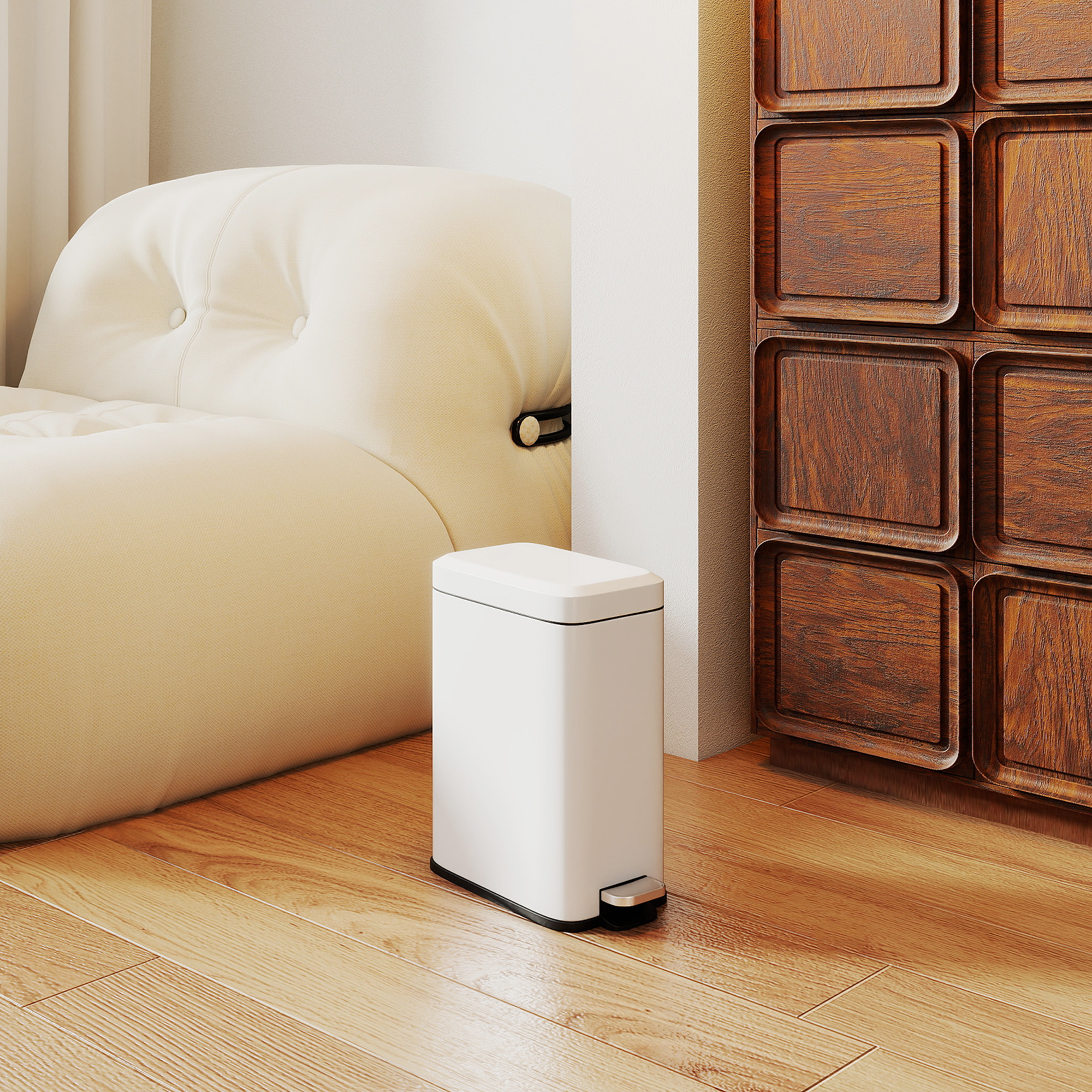 Mülleimer aus Metall, Abfalleimer, 5 L Fassungsvermögen, mit Fußpedal, mit Inneneimer, Weiß