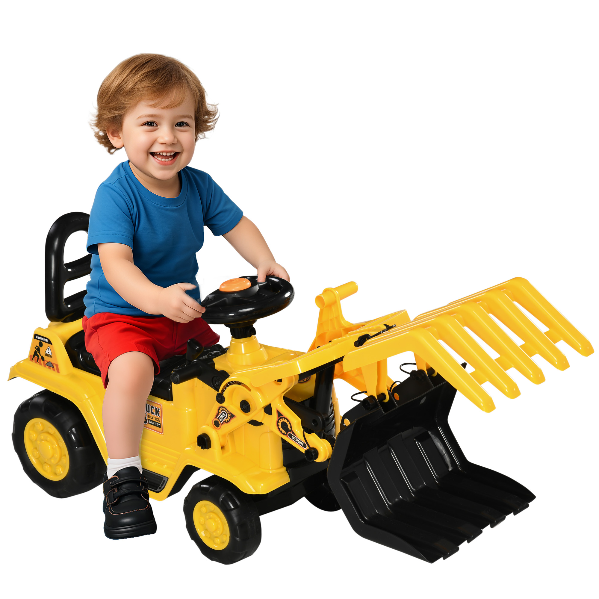 Aufsitzbagger, mit Kralle, Hupe, Sound-Effekten, Stauraum, Kippschutz, für Kinder 2-4 Jahre Aufsitzbagger, mit Kralle, Hupe, Sound-Effekten, Stauraum, Kippschutz, für Kinder 2-4 Jahre