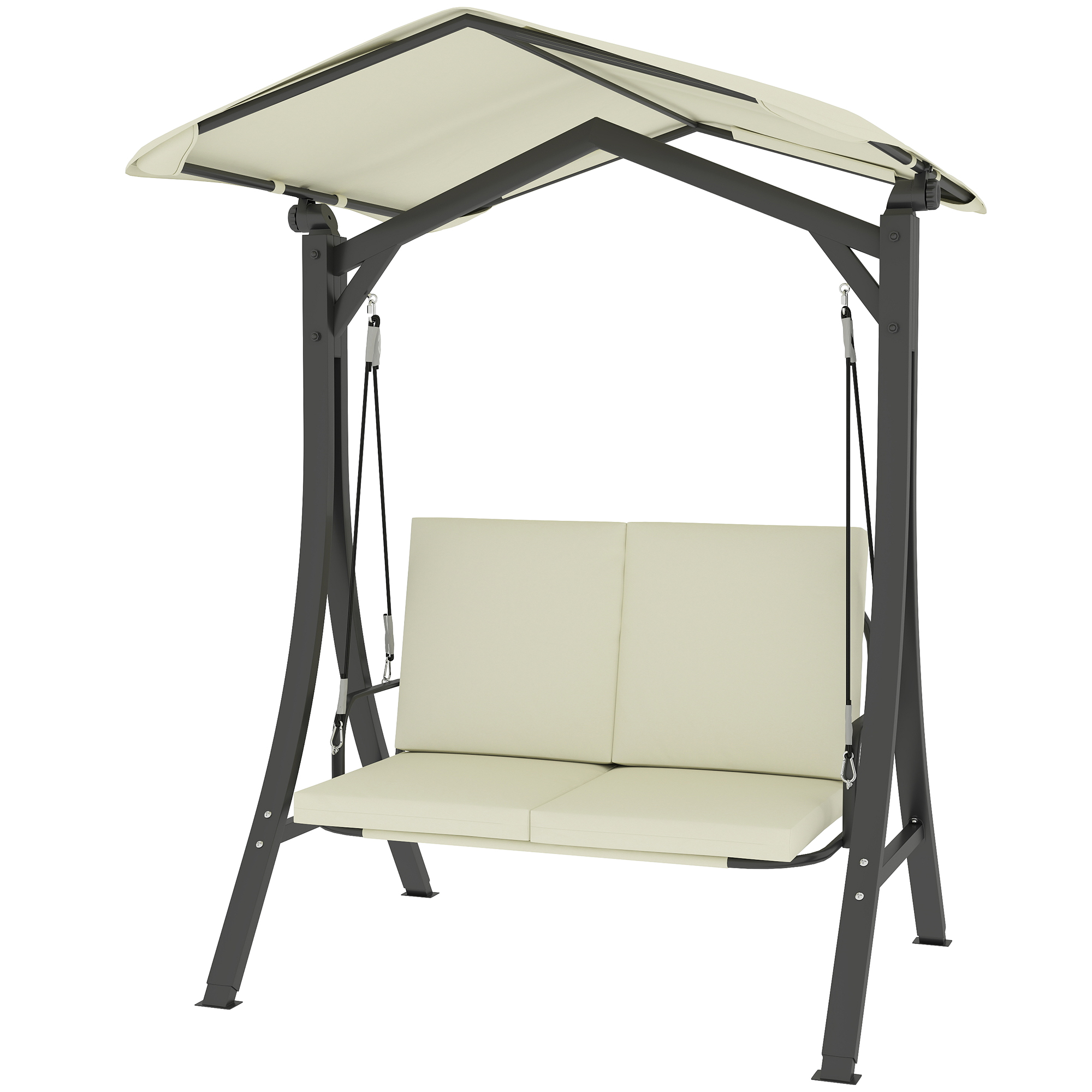 Hollywoodschaukel mit verstellbarem Sonnendach Sitzauflage, 2-Sitzer bis 220kg 150x120x182cm, Cremeweiß Hollywoodschaukel mit verstellbarem Sonnendach Sitzauflage, 2-Sitzer bis 220kg 150x120x182cm, Cremeweiß