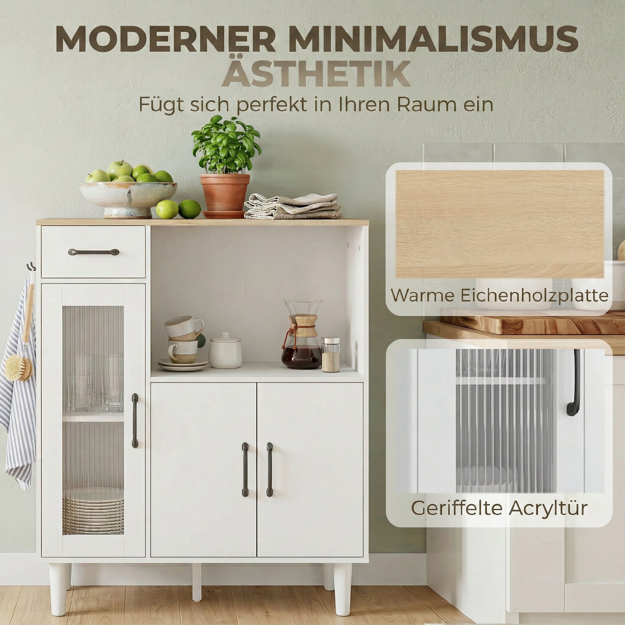 Klapptisch für 6 Personen, 168 cm großer ausziehbarer Esstisch mit 2 Schubladen & 4 Ablagefächern